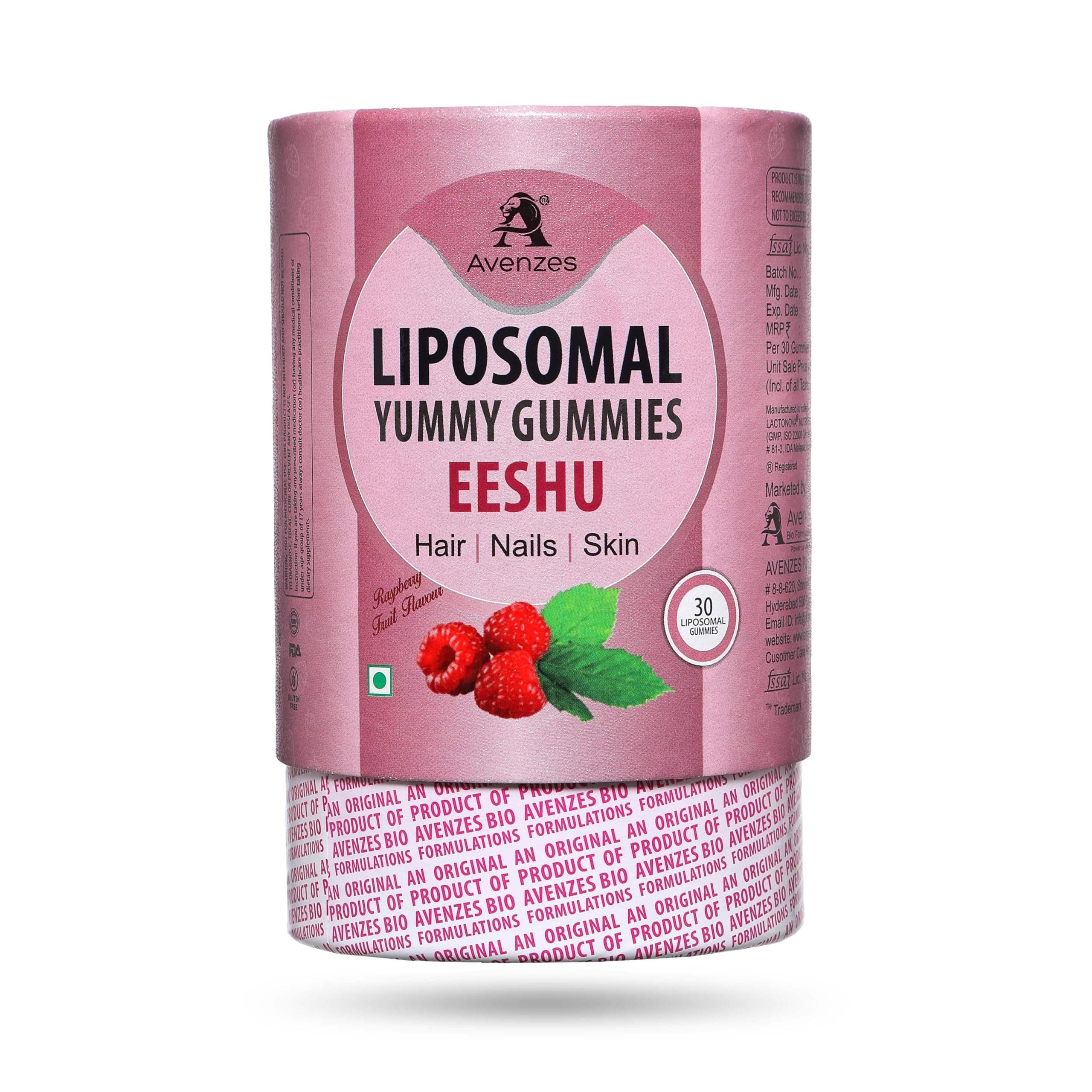 Liposomal Yummy Gummies Eeshu For For Strong, Healthy Hair, Glowing Skin & Strengthen Nails| Liposomal With 28 ingredients | Raspberry Flavor | 0 Side effects, 0 Sugar, Vegan | 30 Days Pack (30 count (Pack of 1))