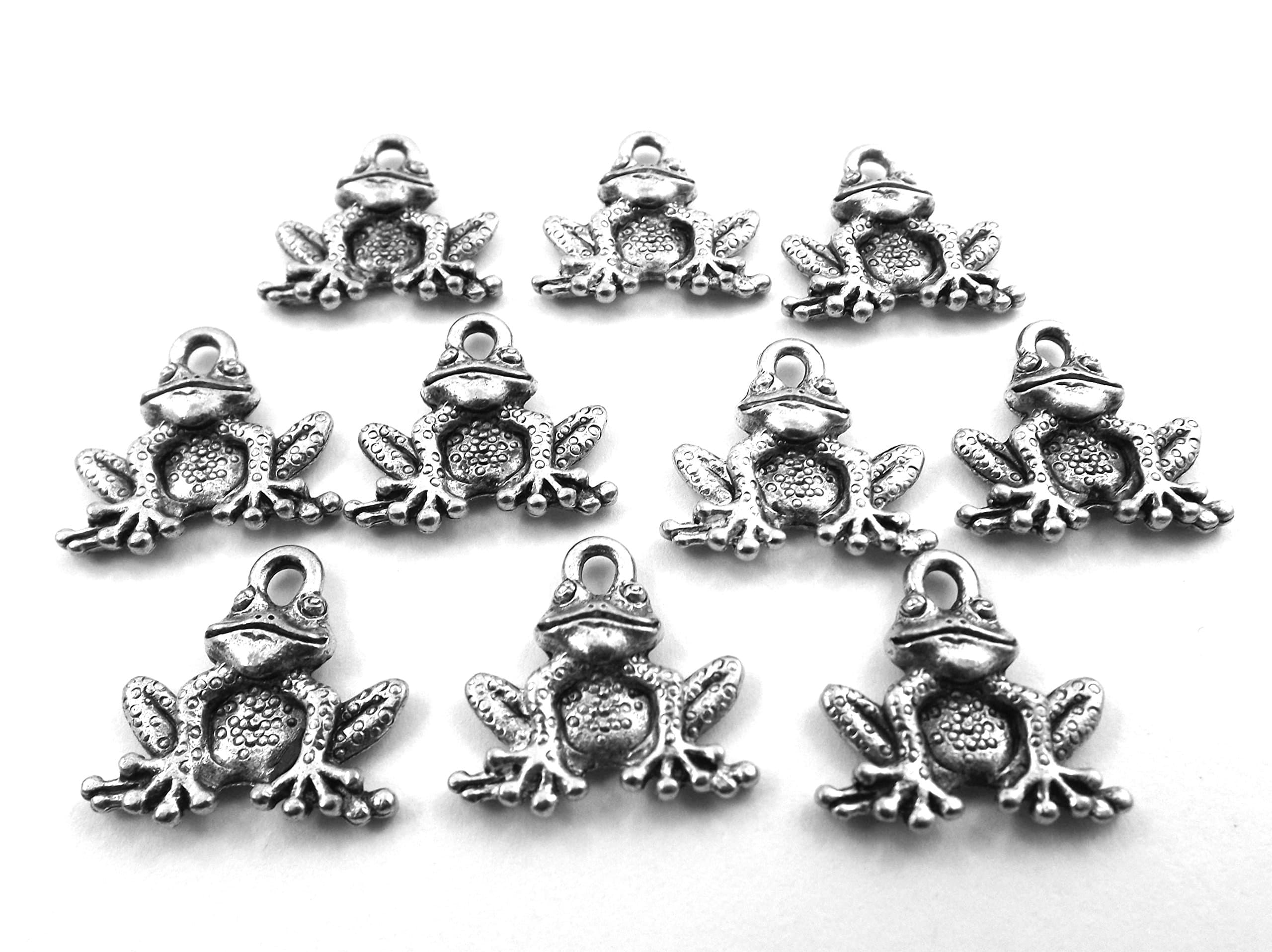 Set of Ten (10) Silver Tone Pewter Frog Charms 5026