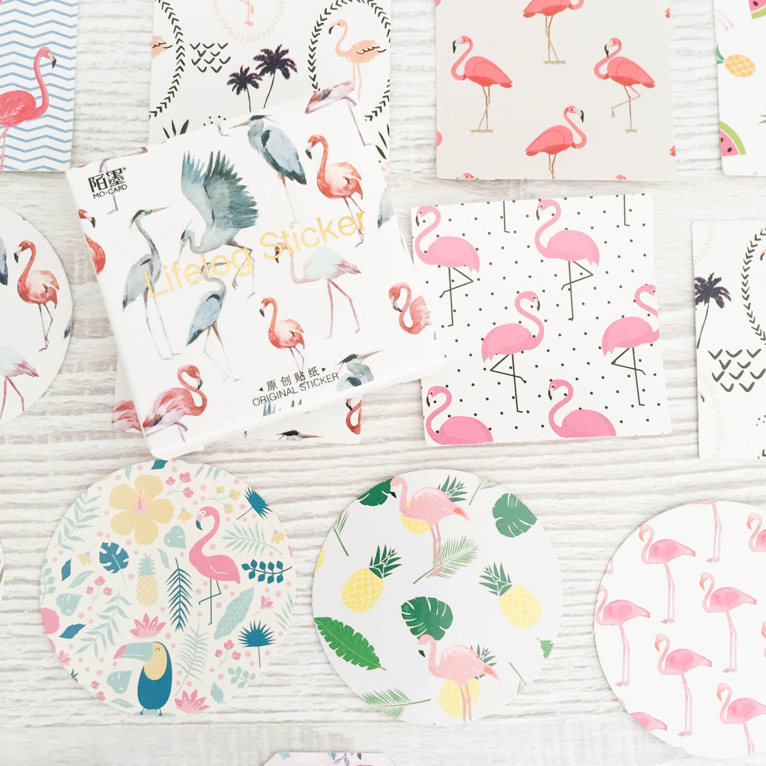 Flamingo Stickers - 45 Pieces - Tropical Flamingoes Watermelon Pineapple - Kawaii Sticker Box Set