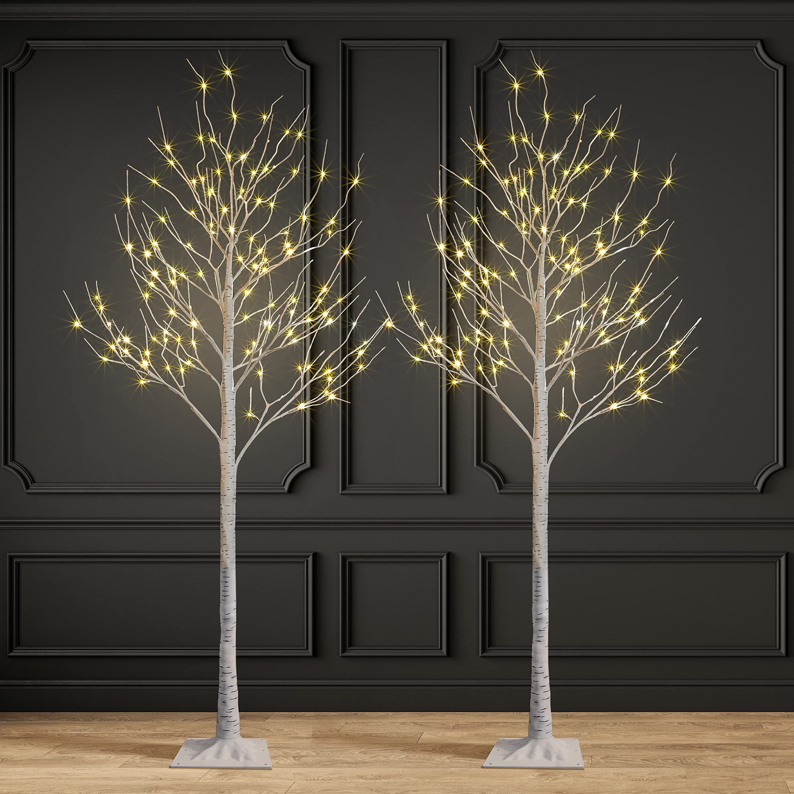 2 Pack 8FT Lighted Birch Tree 132 LED Artificial Tree for Decoration Inside and Outside, Home Patio Wedding Festival Christmas Decor, Warm White