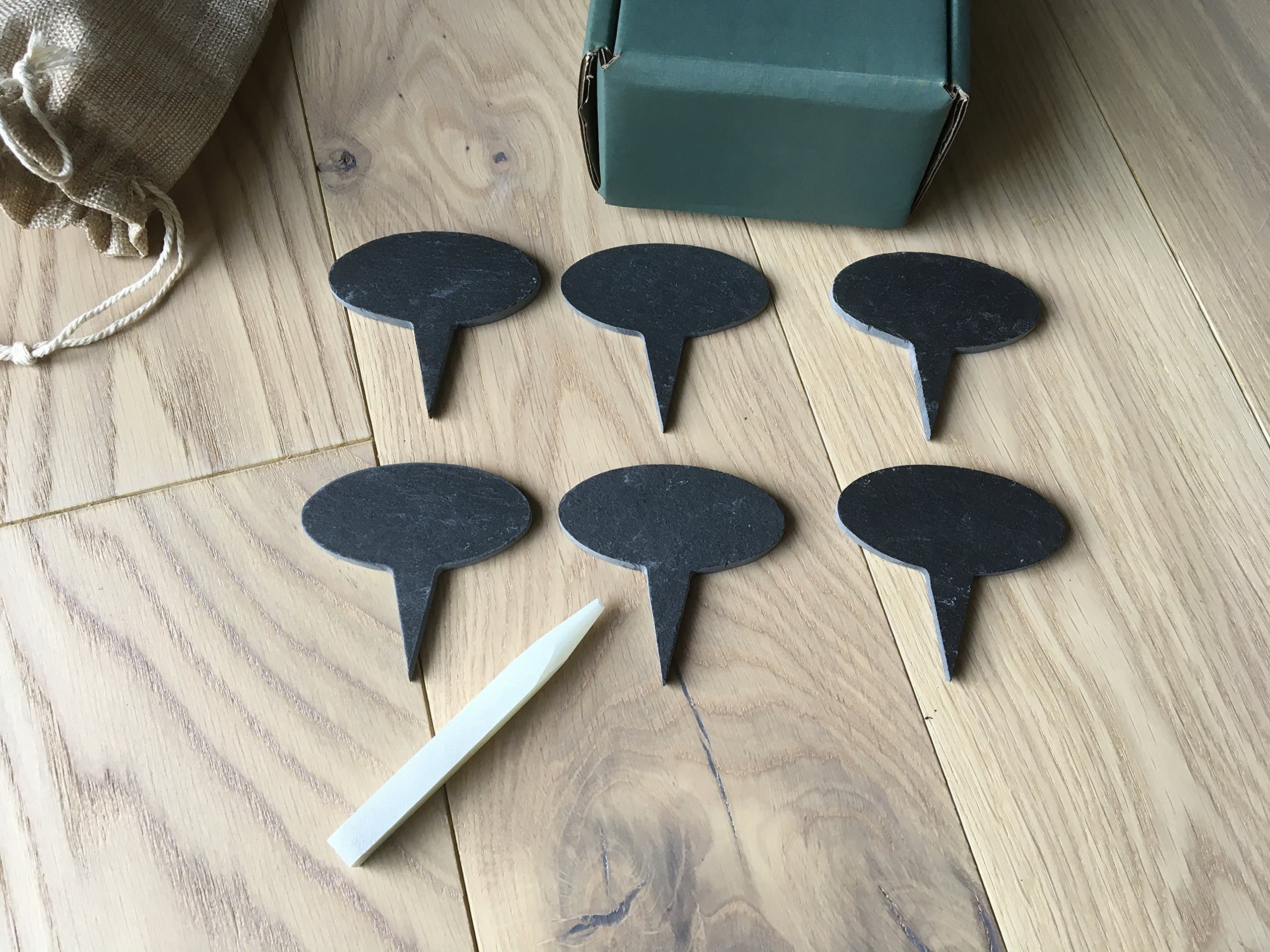 Slate Oval Cheese Markers set of 6 with Chalk Pencil and Gift Box