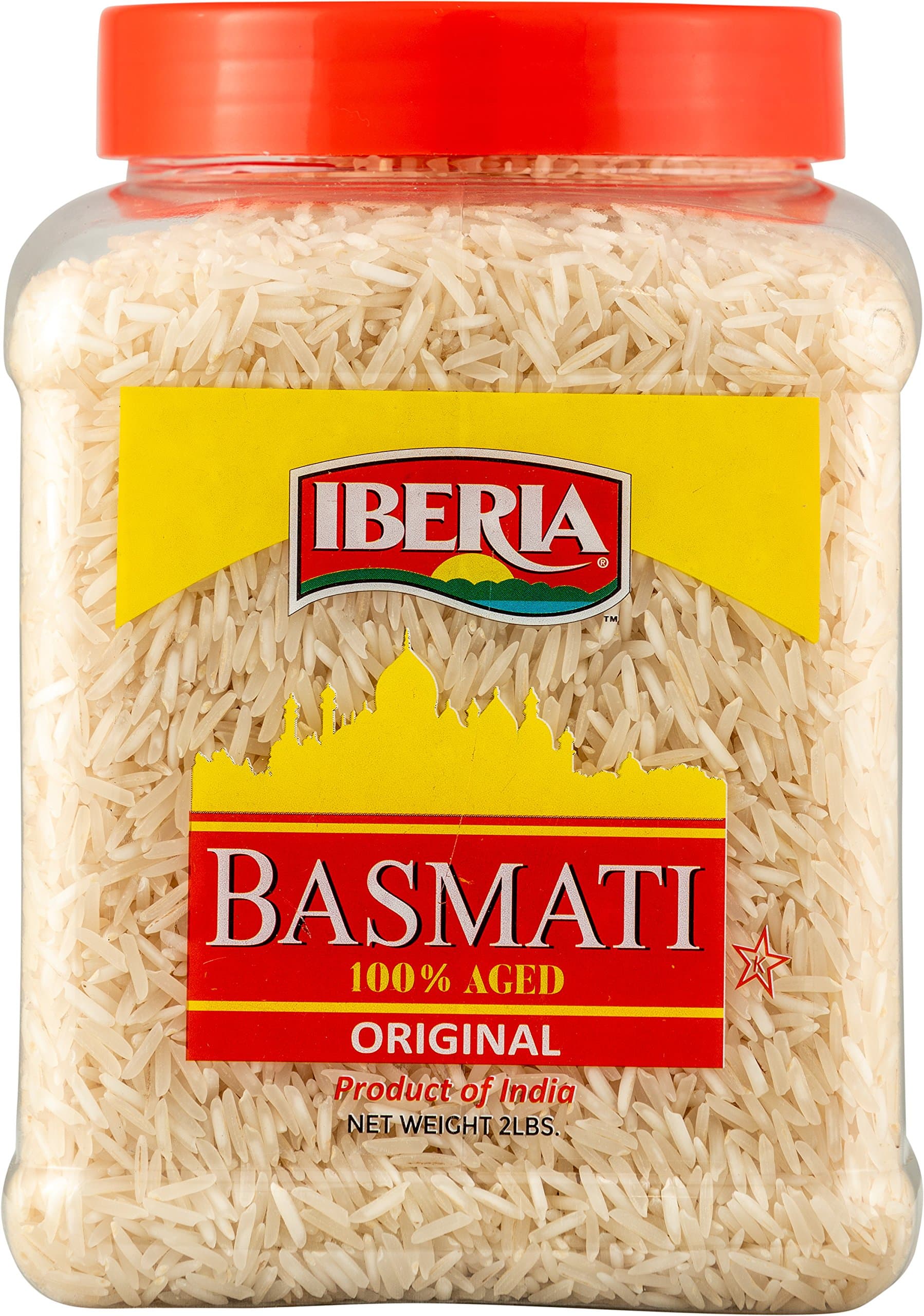 Iberia Basmati Rice Jar, 2 Pounds, Extra Long Grain, Naturally Aged Indian White Basmati Rice, Natural Basmati Rice in Food Grade Jar.