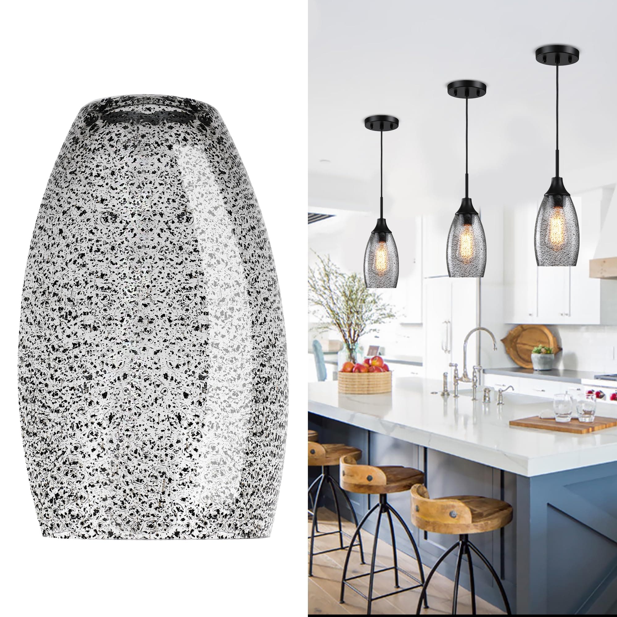 Black Seeded Art Glass Pendant Lamp Shade 4.72" Glass chandeliers Cover Mini Oval Light Shade Replacement Shade Only Light Fixtures for Kitchen Island pendant light 1-Pack