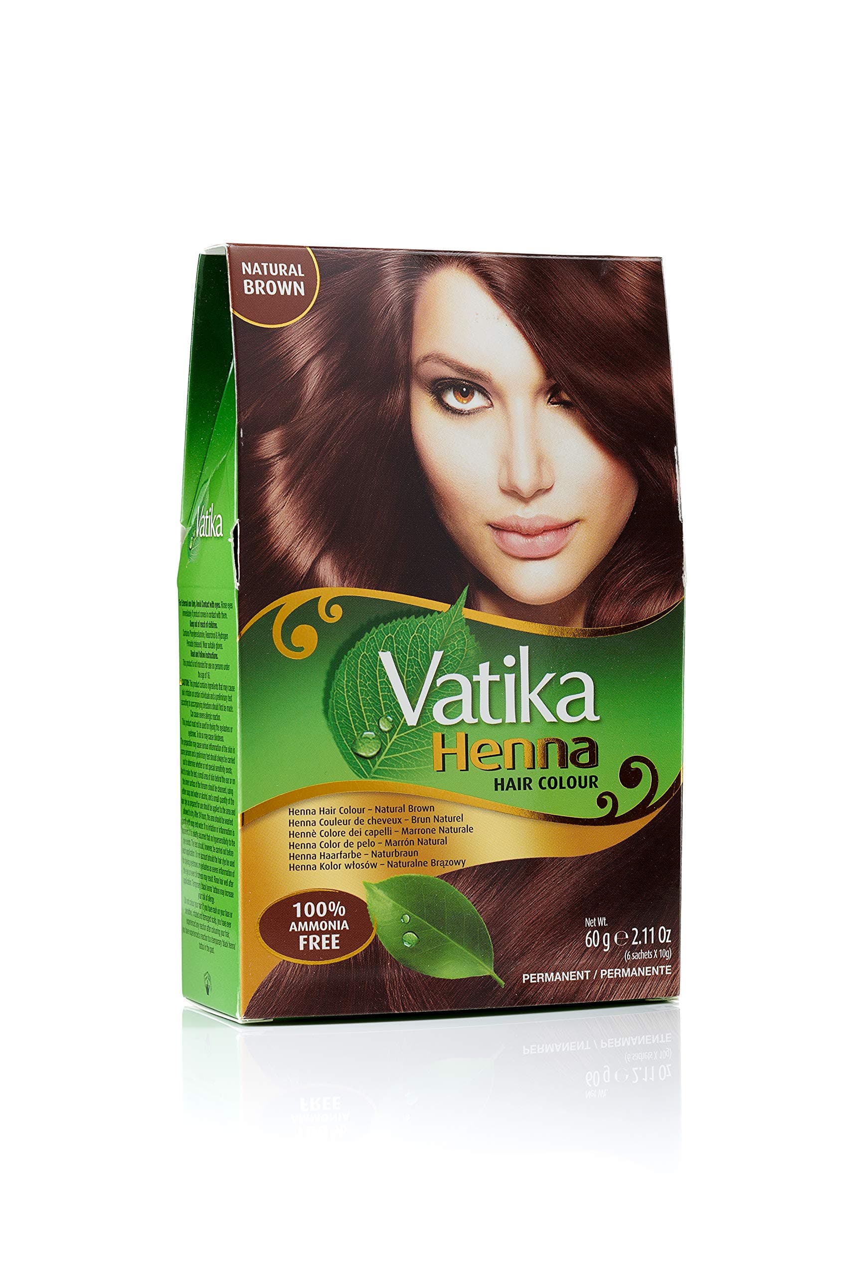 Vatika Naturals Permanent Hair Dye Natural Brown – Ammonia-Free With Natural Henna, Grey Coverage, Nourishing Herbal Blend, Long-Lasting Hair Color for Soft, Shiny Results – 6 Sachets X 10g