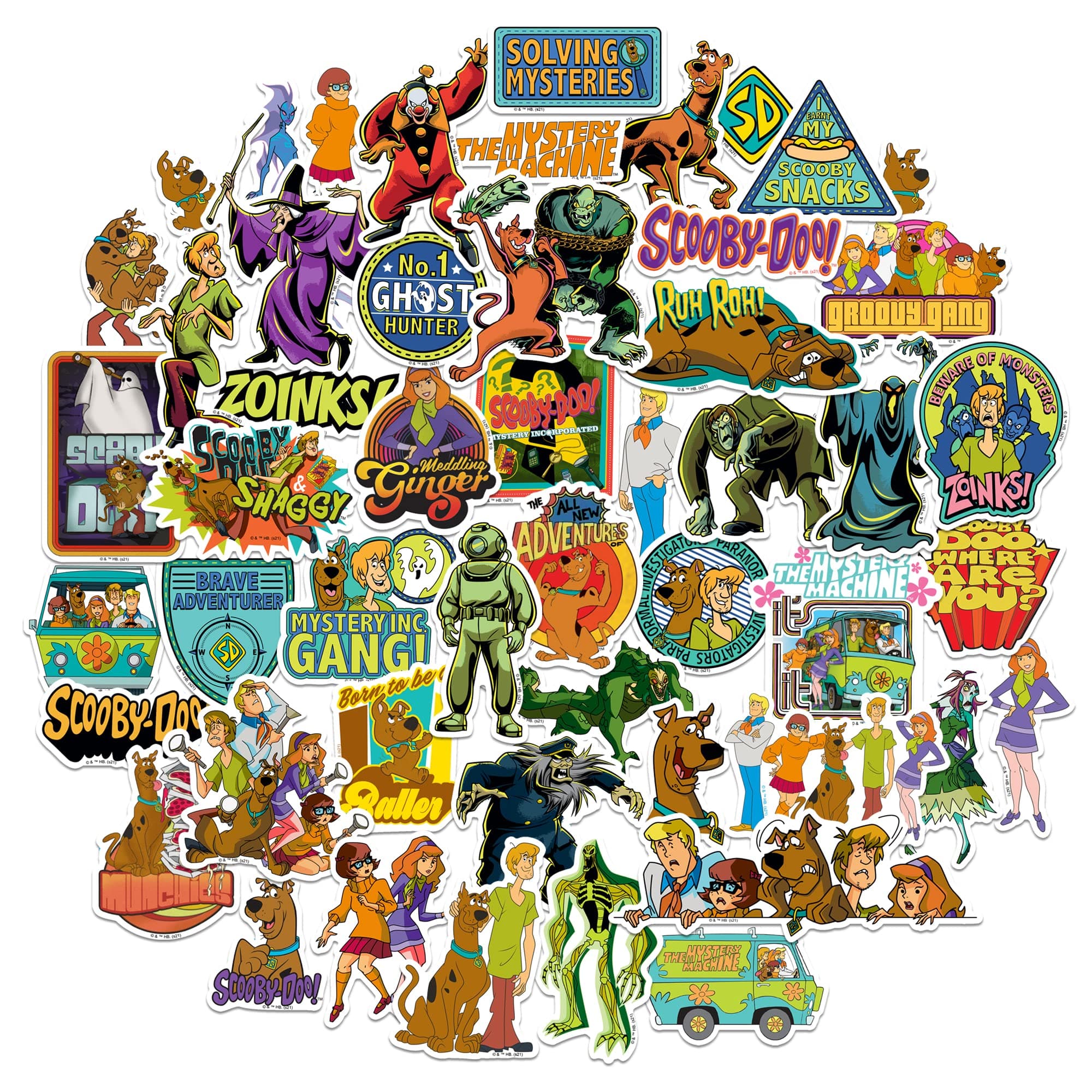 Scooby-DOO Die Cut Vinyl Sticker Variety Pack - Laptop, Water Bottle, Scrapbooking, Tablet, Skateboard, Indoor/Outdoor - Set of 50