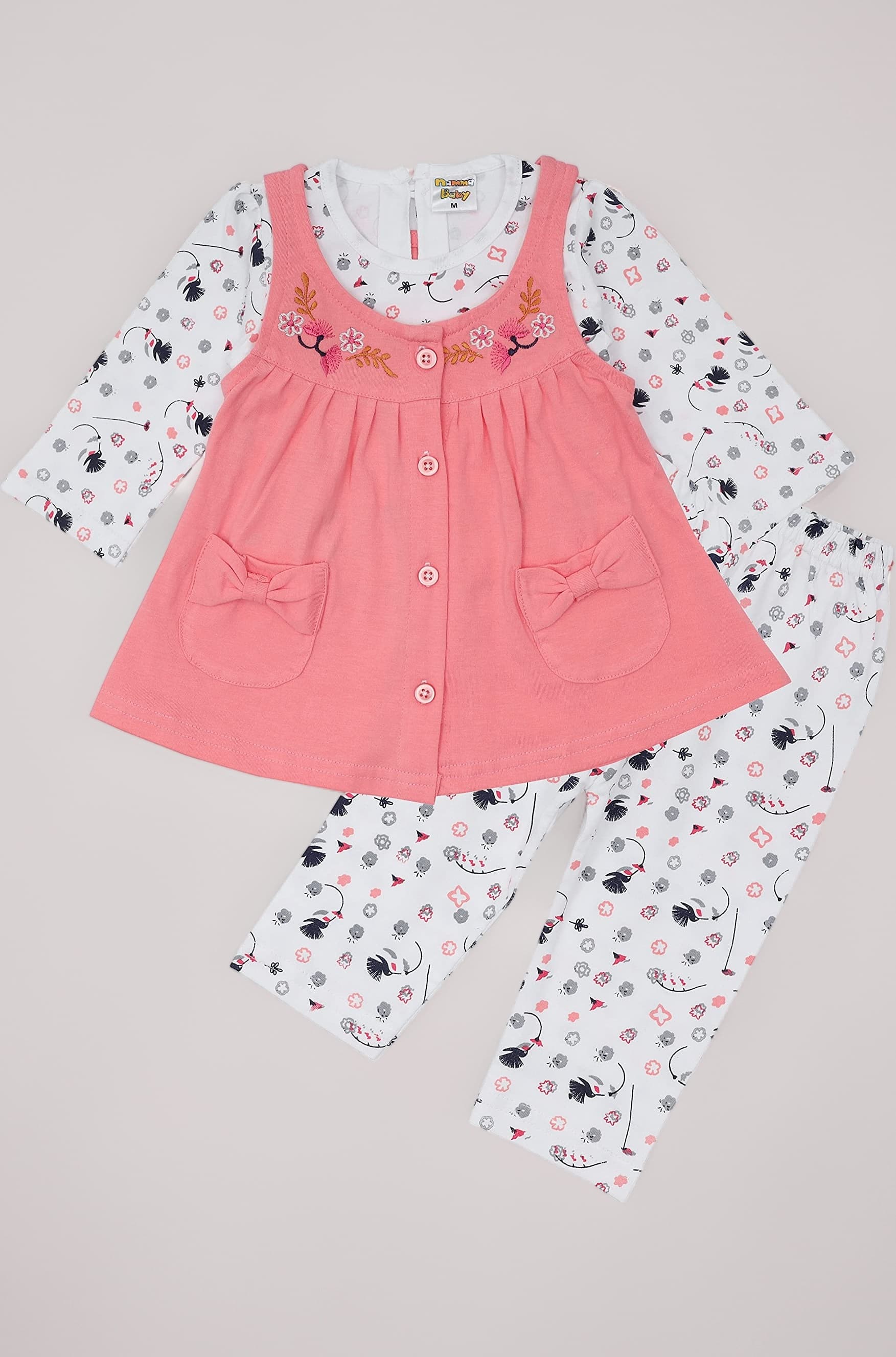 NammaBaby Premium Baby Girls Full Sleeves Frock with Pant Baby Girl's Cotton Frock with Leggings, Frill Frock - Pack of 1