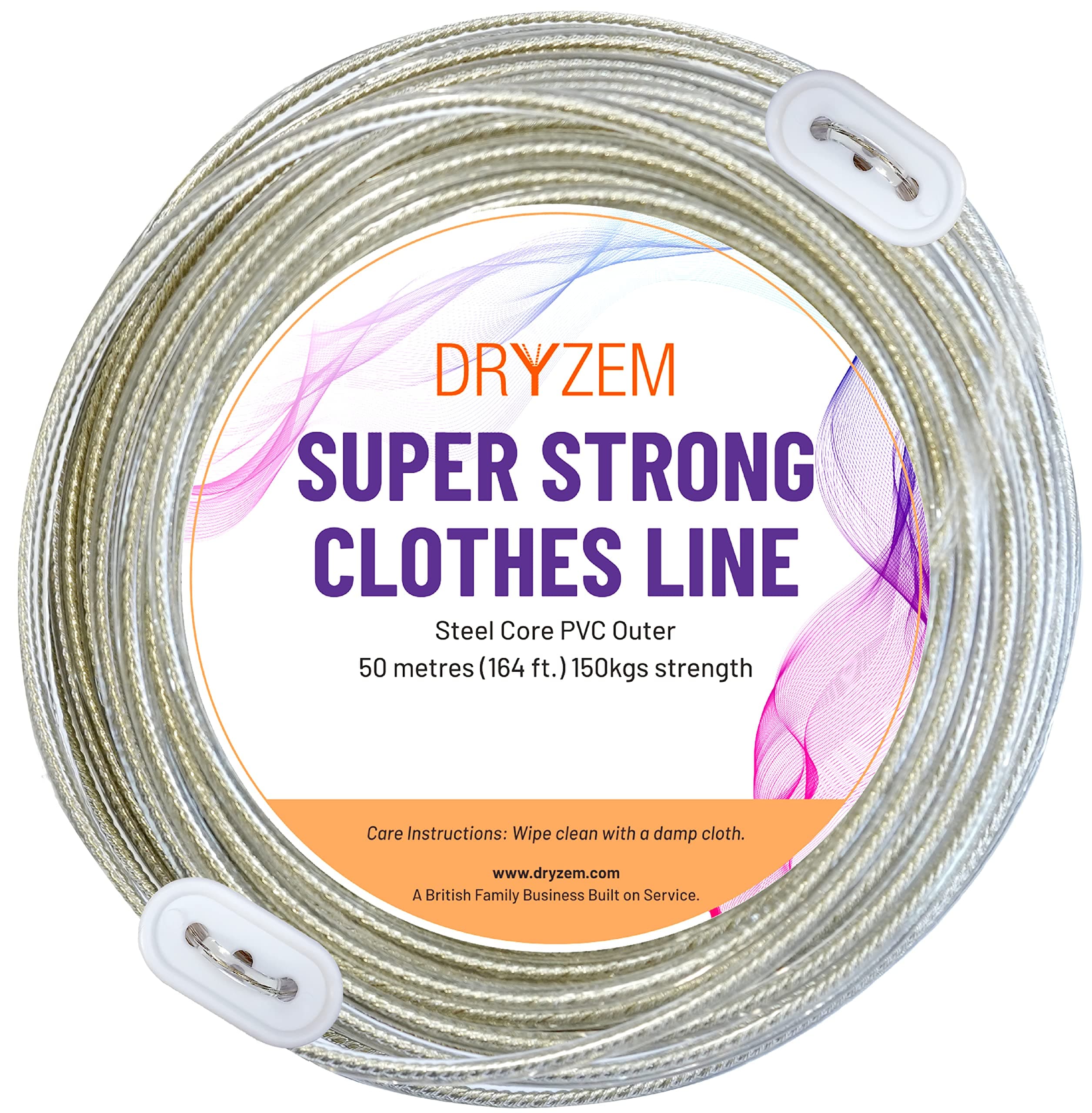 DRYZEM Washing Line Rope 50M 100FT | Steel Washing Line Heavy Duty | Clothes Lines for Outside with Rot-Resistant & Mould-Free material | Life Long Super Strong Wash Line | Strong Washing Line