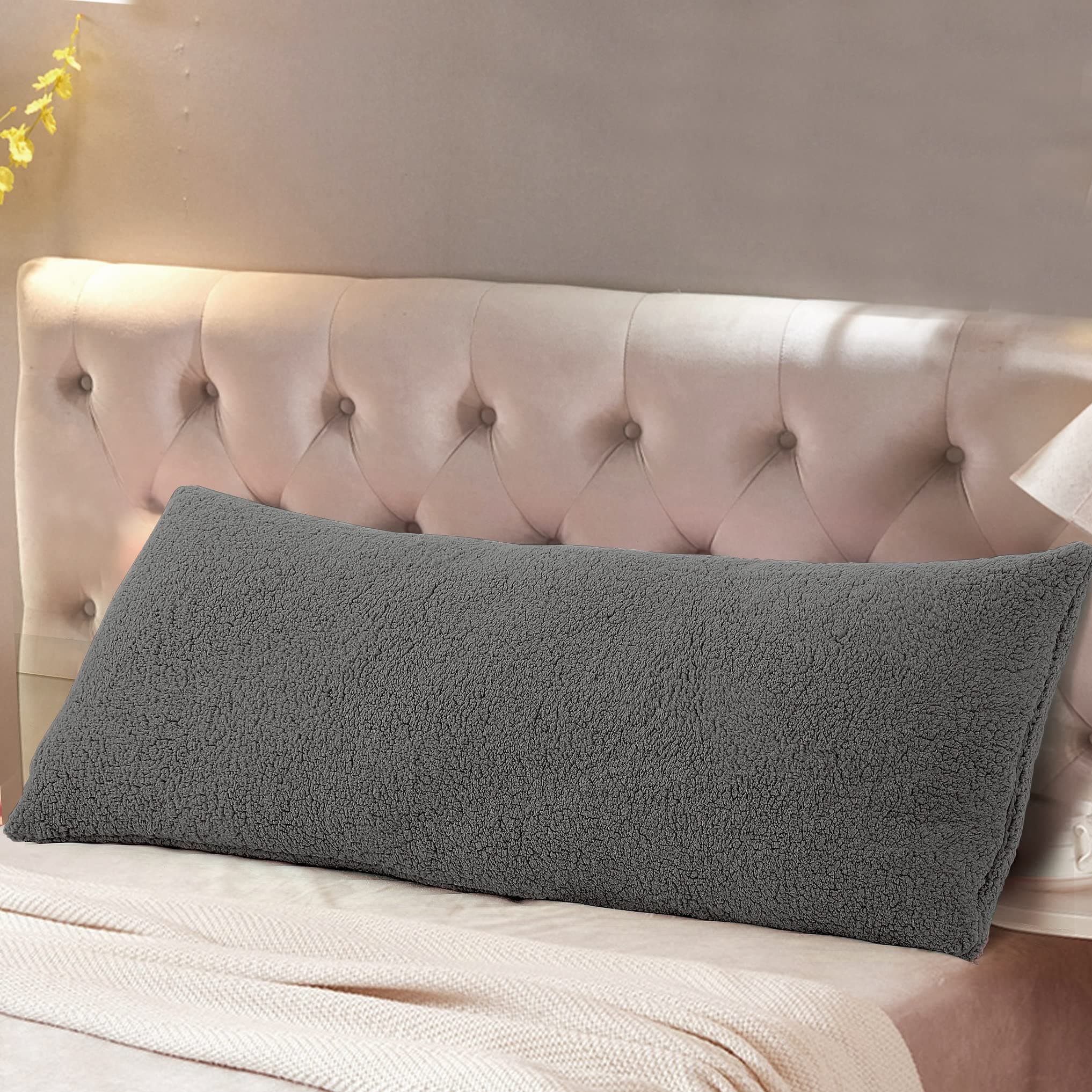 Reafort Sherpa Body Pillow Cover 21" x 54", Plush Fleece Long Body Pillowcase with Zipper Closure, Ultra Soft Fluffy Cozy Decorative Pillow Cover (21"x54" Body Pillow Cover,Charcoal Grey)