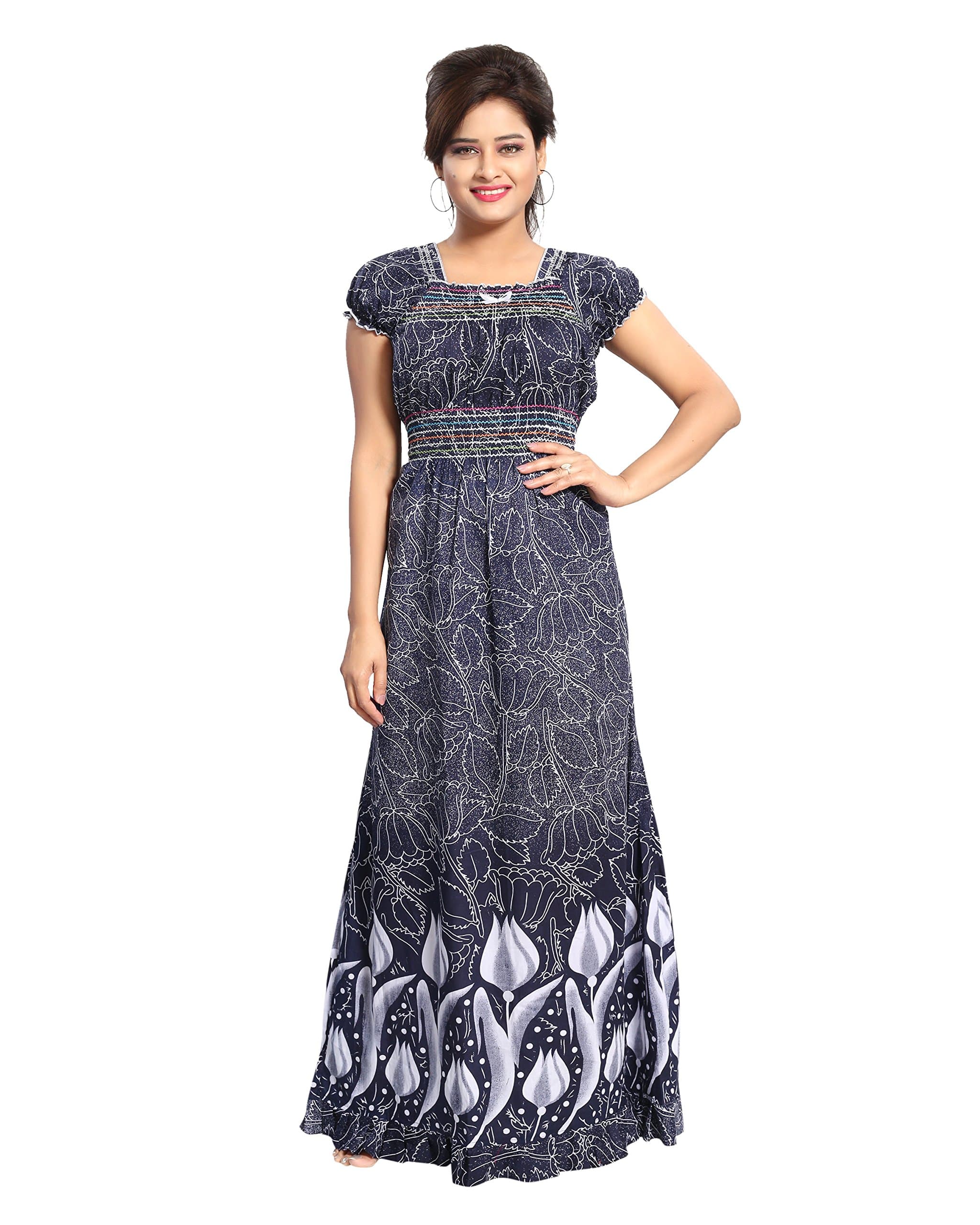 Inner Beats Women's Cotton Printed Maxi Nighty (PSN071_Grey_Free Size)