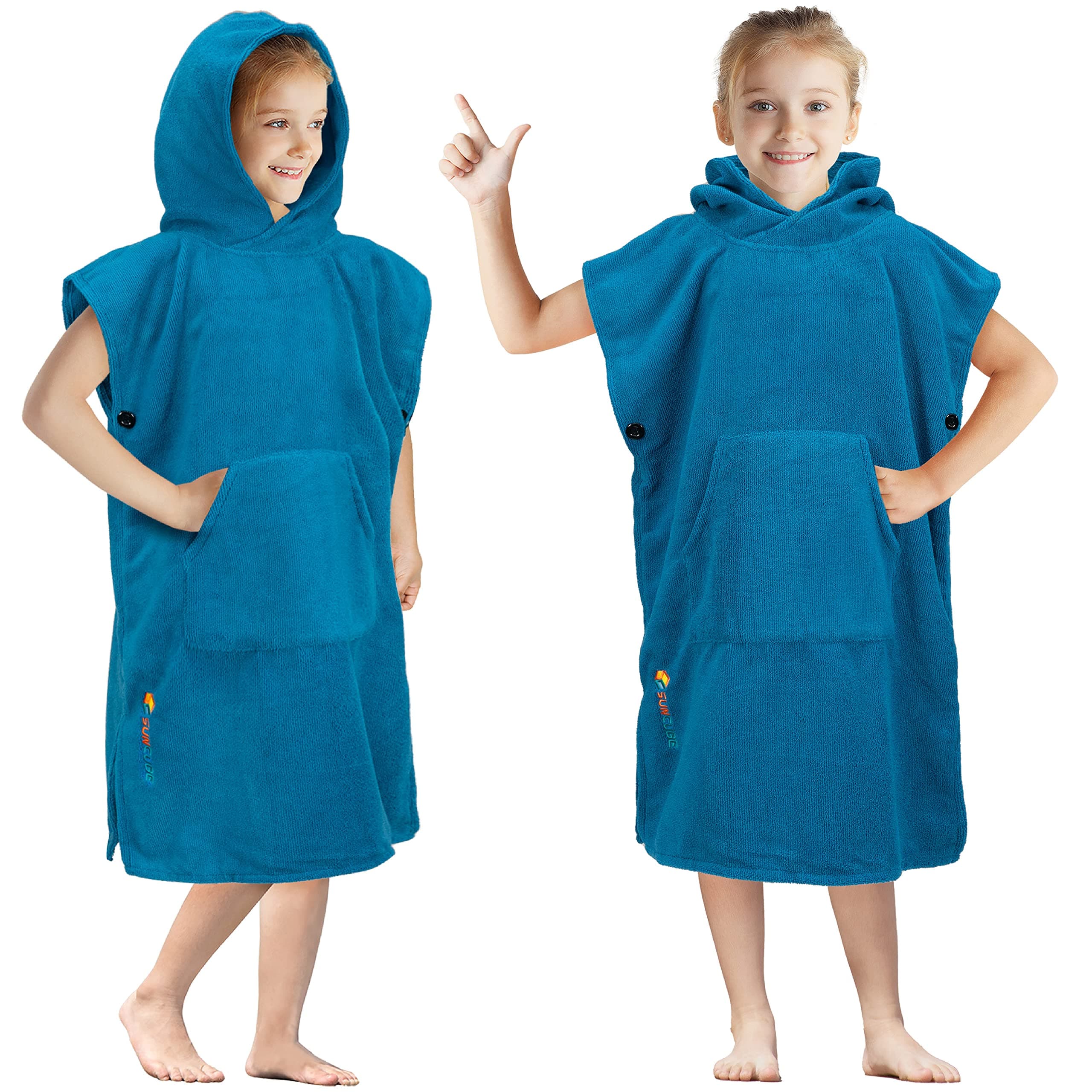 SUN CUBE Kids Changing Robe Surf Poncho, Kids Beach Towels for Teens, Microfiber Hooded Wearable Swim Towel Boys Girls Teenagers