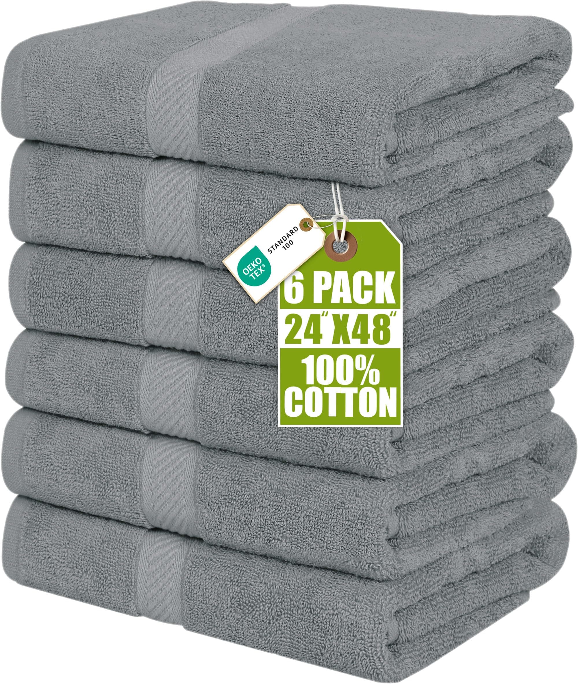 6 Pack Medium Bath Towel Set, 24 by 48 Inches, 500 GSM 100% Ring Spun Cotton, Lightweight and Highly Absorbent Quick Drying Premium Towels for Hotel, Spa and Bathroom, Cool Grey