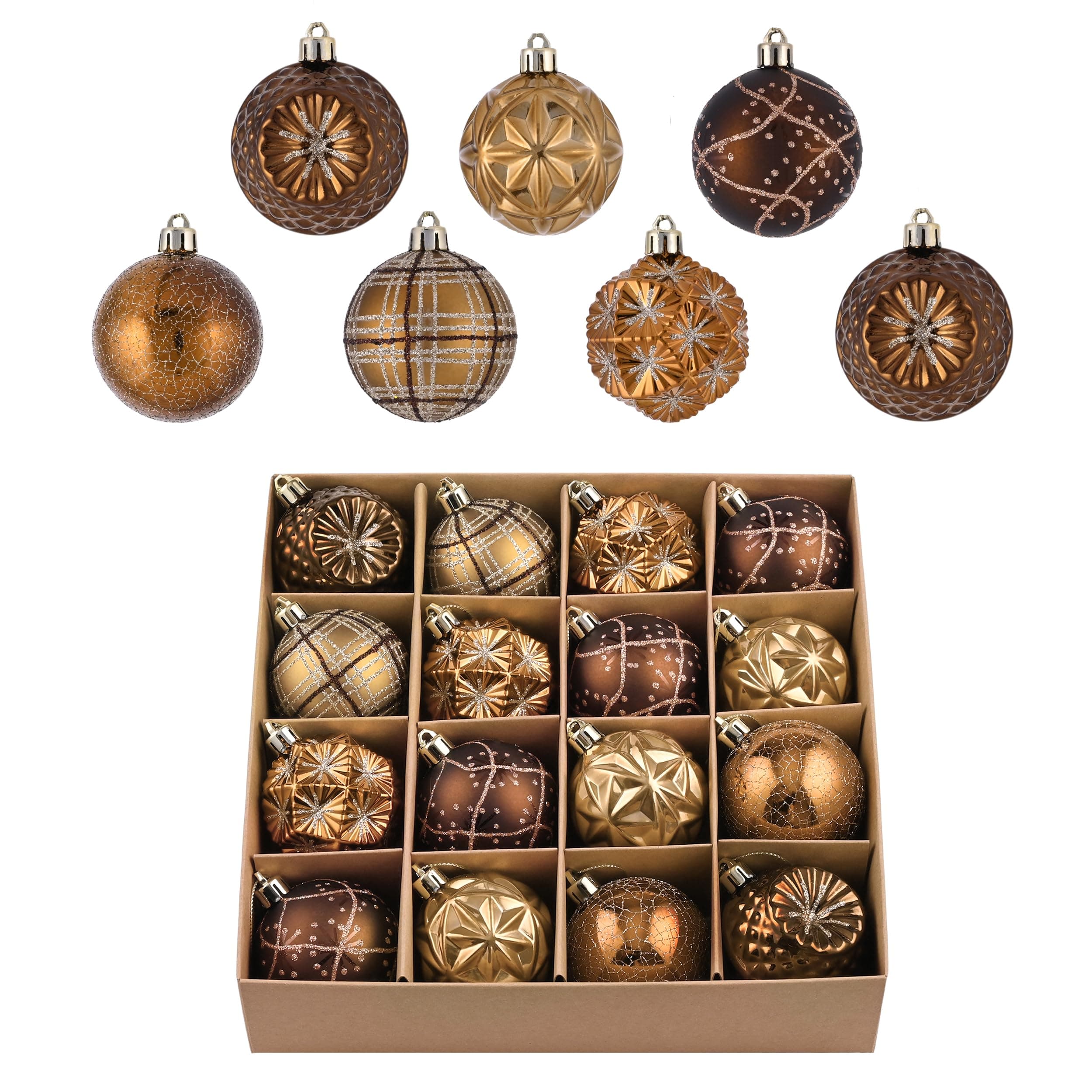 Valery Madelyn Fall Ornaments for Christmas Trees, 16ct Bronze Copper Brown Gold Shatterproof Fall Christmas Tree Decorations, 2.36 Inches Luxury Hanging Ball Ornaments for Thanksgiving Autumn Harvest