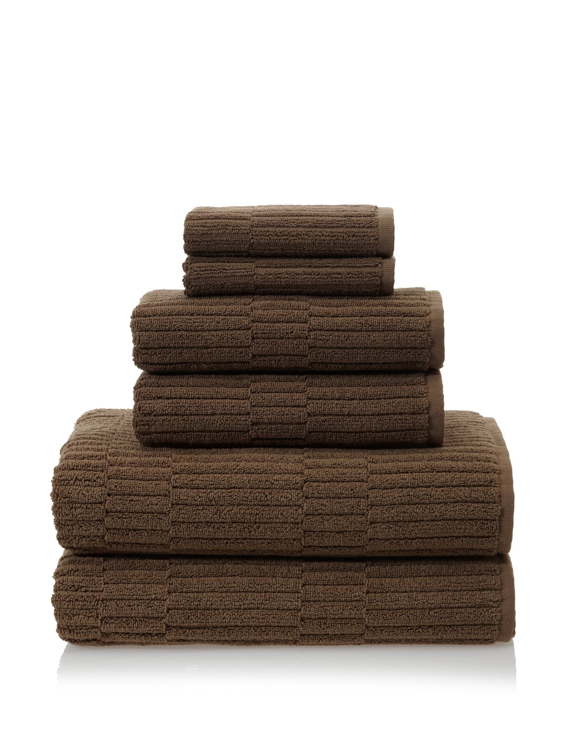 Oxford Ribbed 100% Turkish Cotton 6Piece Towel Set, Khaki, 2 Washcloths, 2 Hand Towels, 2 Bath Towels