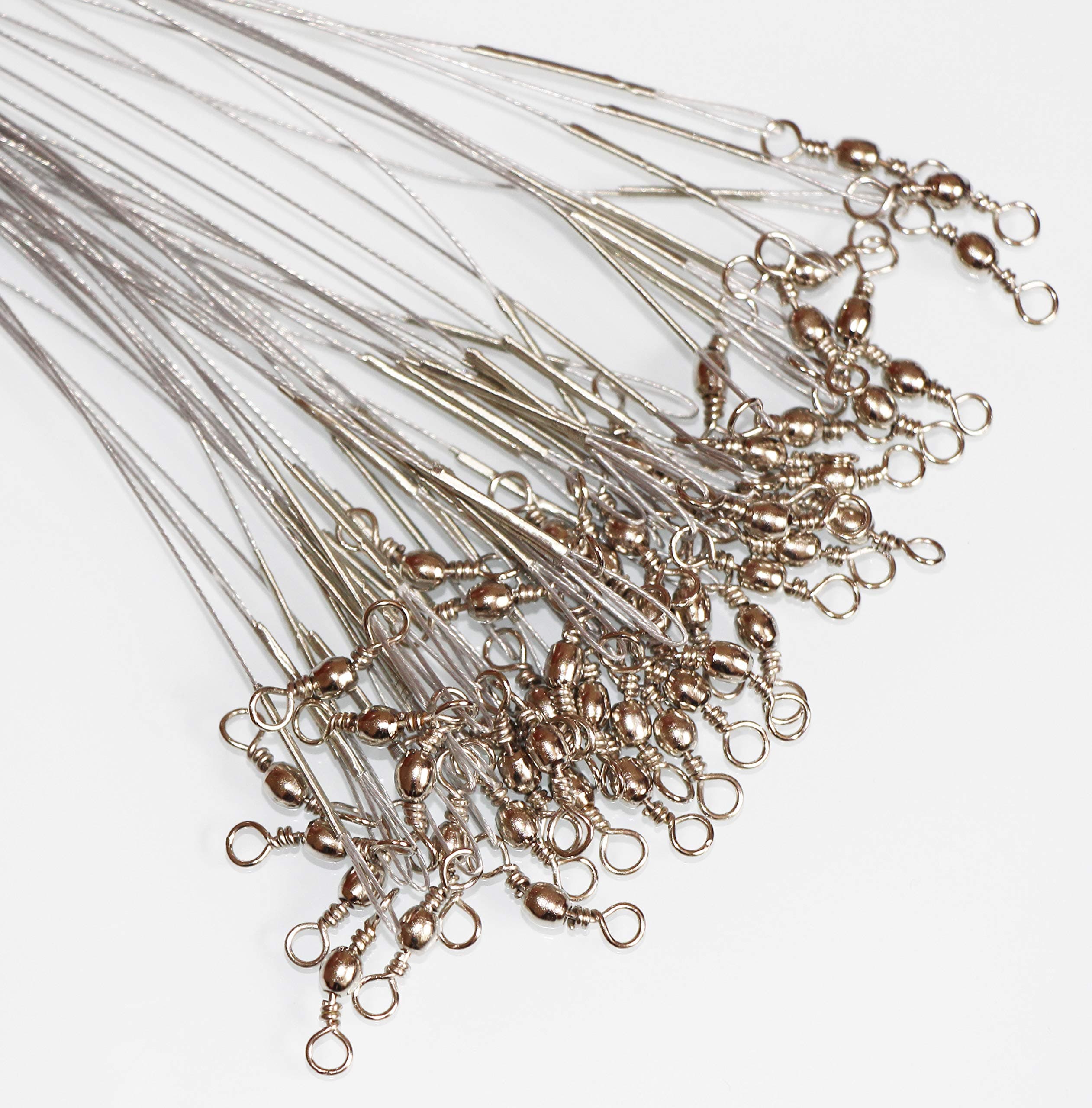 60pcs Fishing Wire Leaders Nylon-Coated Fishing Line Wire Leaders with Swivels and Snaps 6inch, 9inch, 12inch