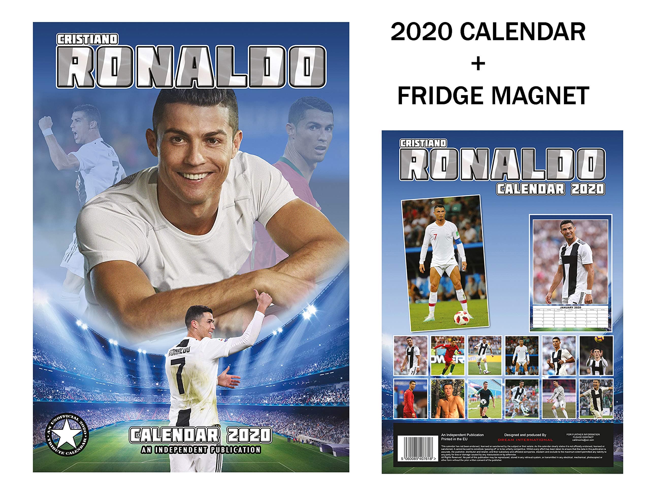 Cristiano Ronaldo Calendar 2020 + Metal Machine Fridge Magnet