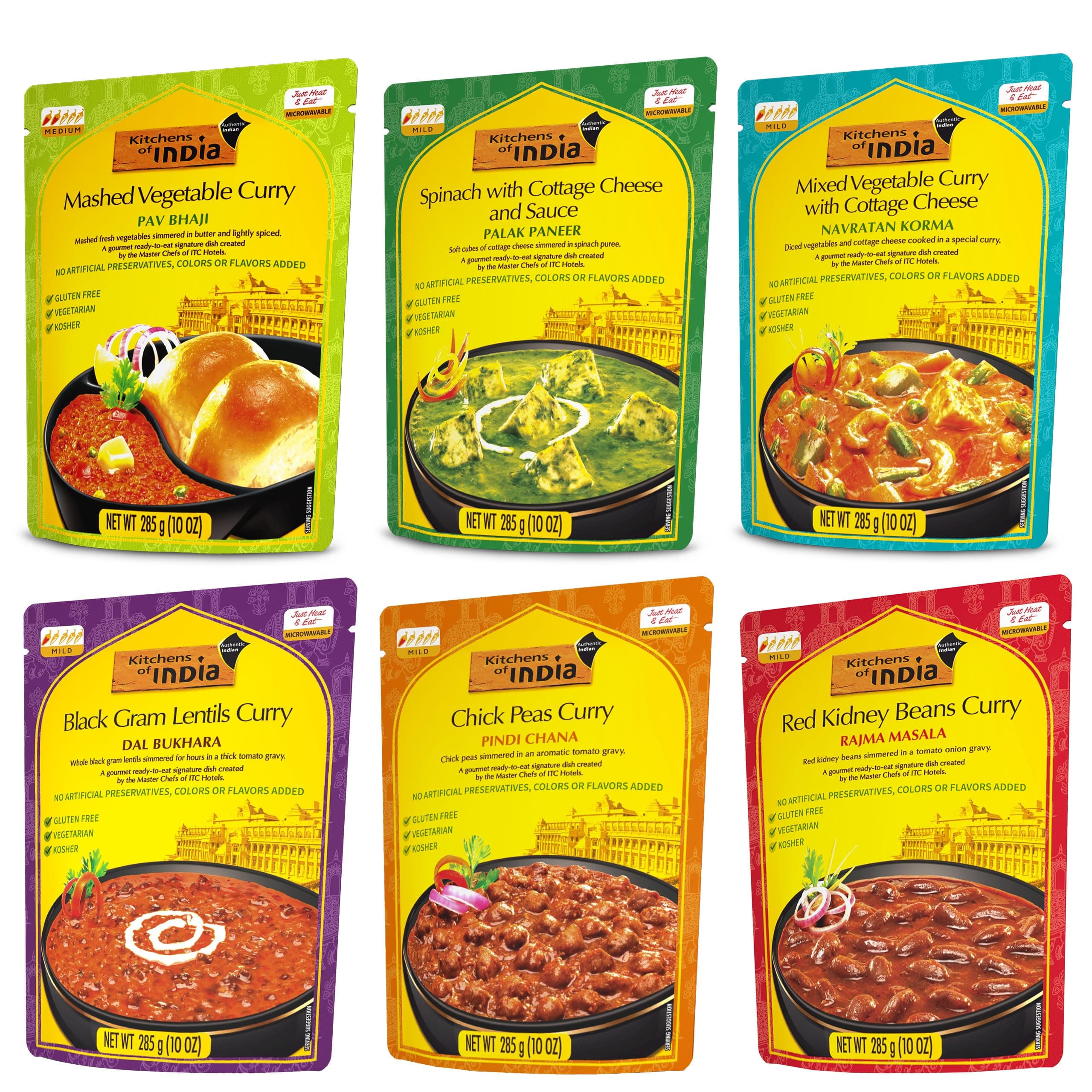 Ready To Eat Dinner Variety Pack of 6 - 10 Ounces, Authentic Vegetarian Indian Food, Gluten-Free