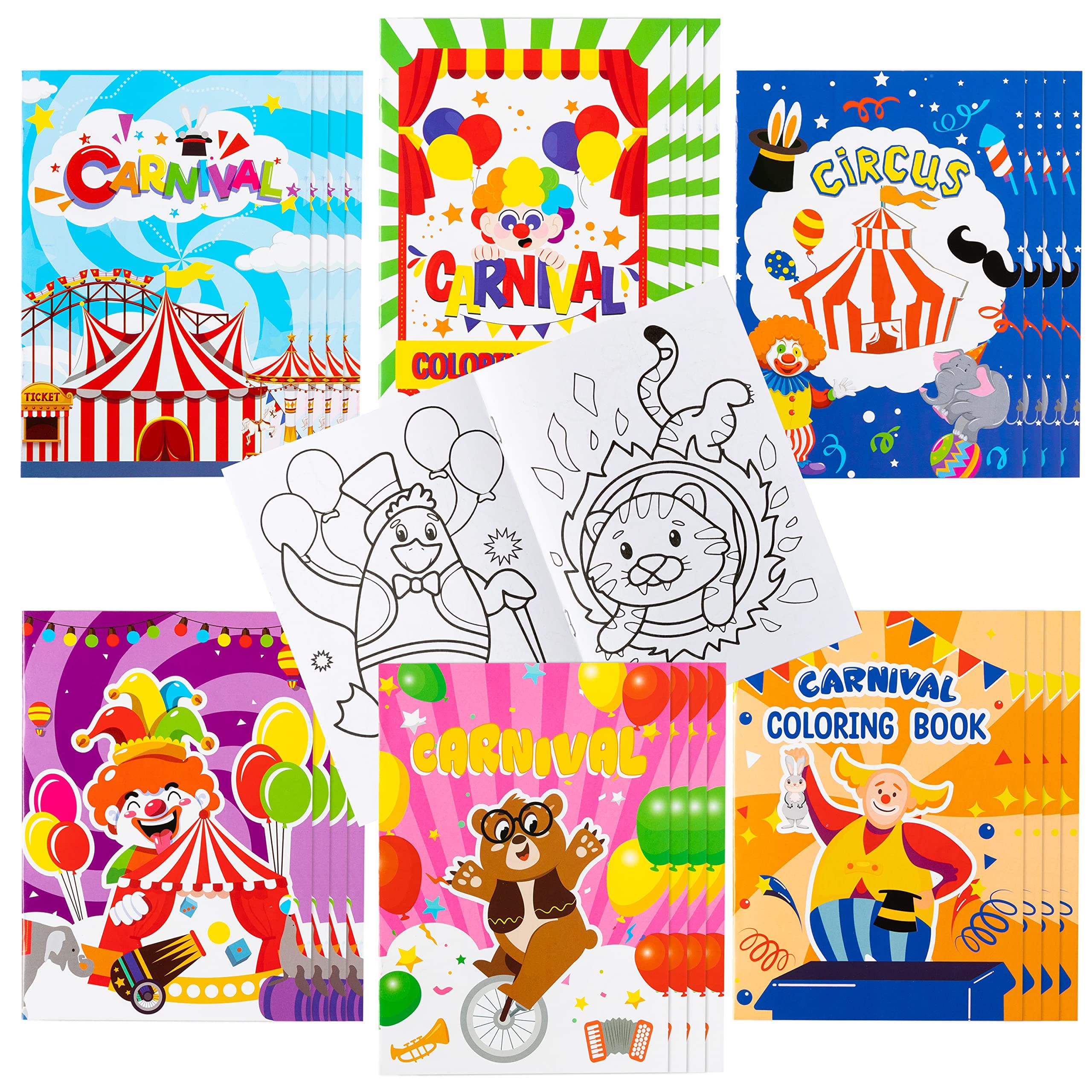 JAPBOR 24pcs Carnival Coloring Books for Kids, Circus Carnivals Party Favors Color Pages Drawing Booklet Supplies, Showman Themed DIY Art Doodle Colouring Book Bulk Painting Games Goodie Bag Fillers