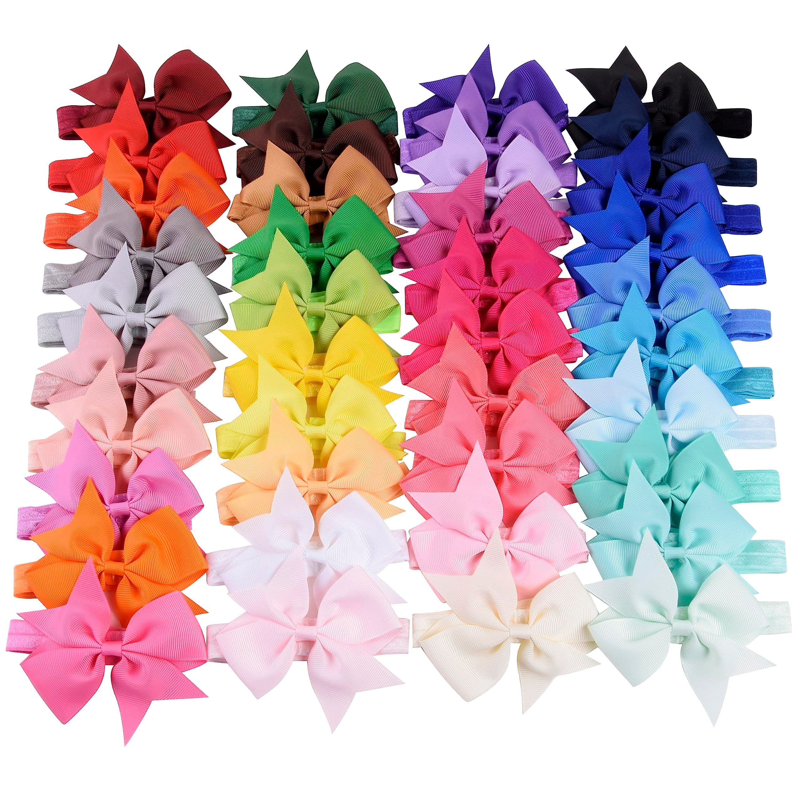 40pcs Baby Girls Hair Bows Headbands Grosgrain Ribbon Hair Band Accessories for Infants Newborn Toddler (4In)