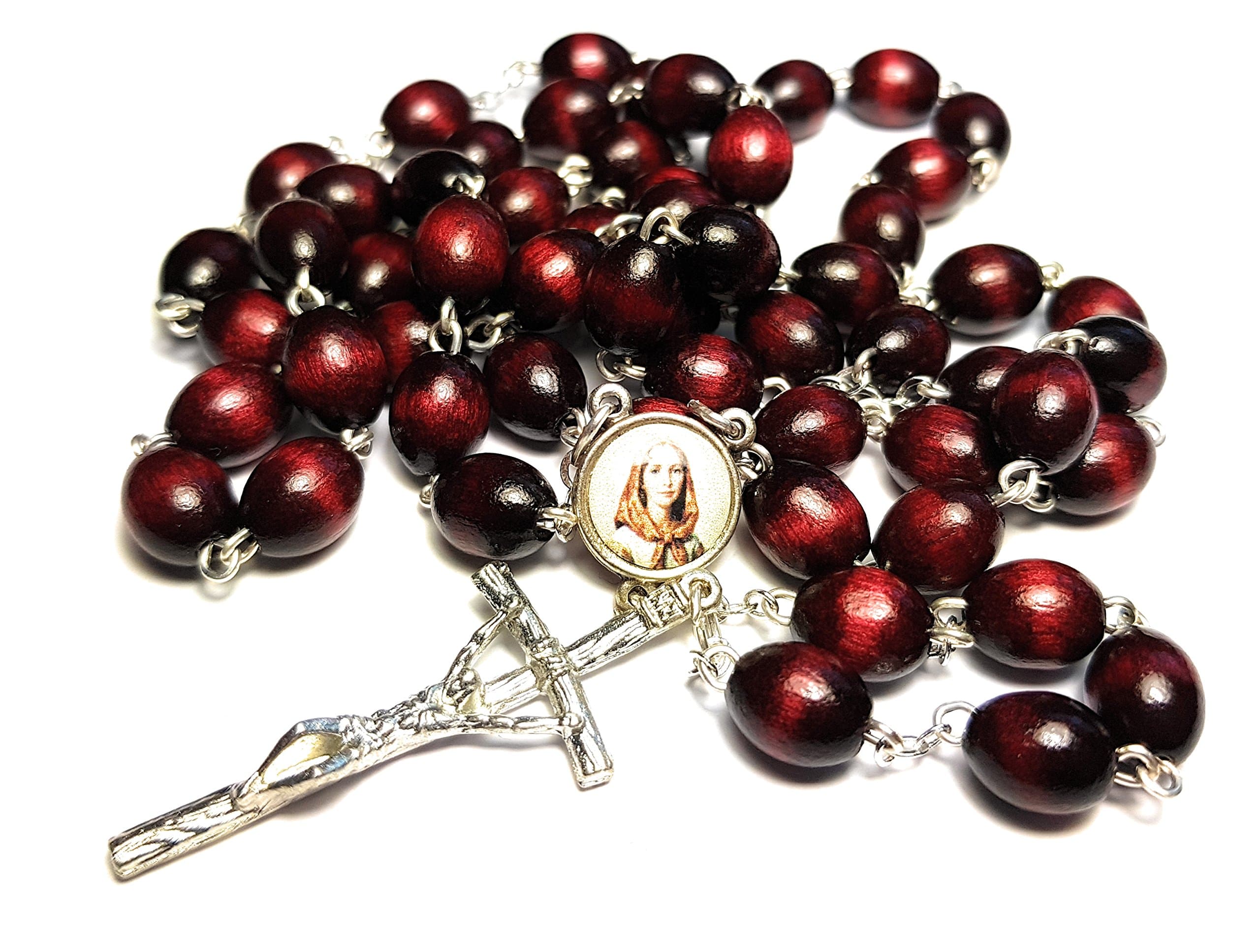 3rd class relic rosary St Dymphna patron of mental & neurological disorders runaways victims of incest depression anxiety stress health nervous breakdown trastorno depresión ataque de nervios (cherry)