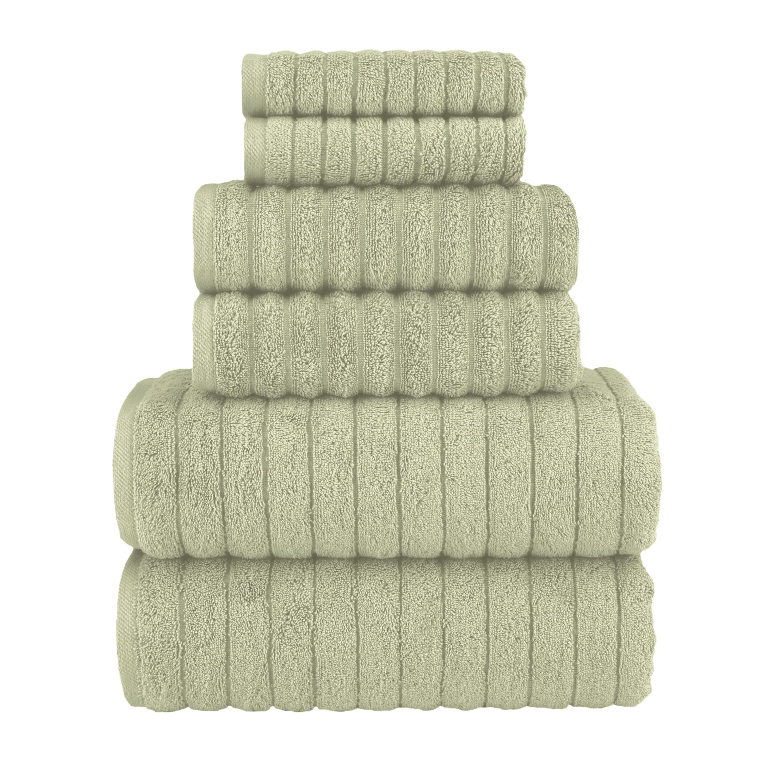 Elegant Comfort 100% Turkish Cotton Corduroy Ribbed Luxury Bath Towels 6-Piece Set, Premium Feel - Quick Dry, Highly Absorbent, Contains 2 Bath Towels, 2 Hand Towels, and 2 Washcloths, Mint Green