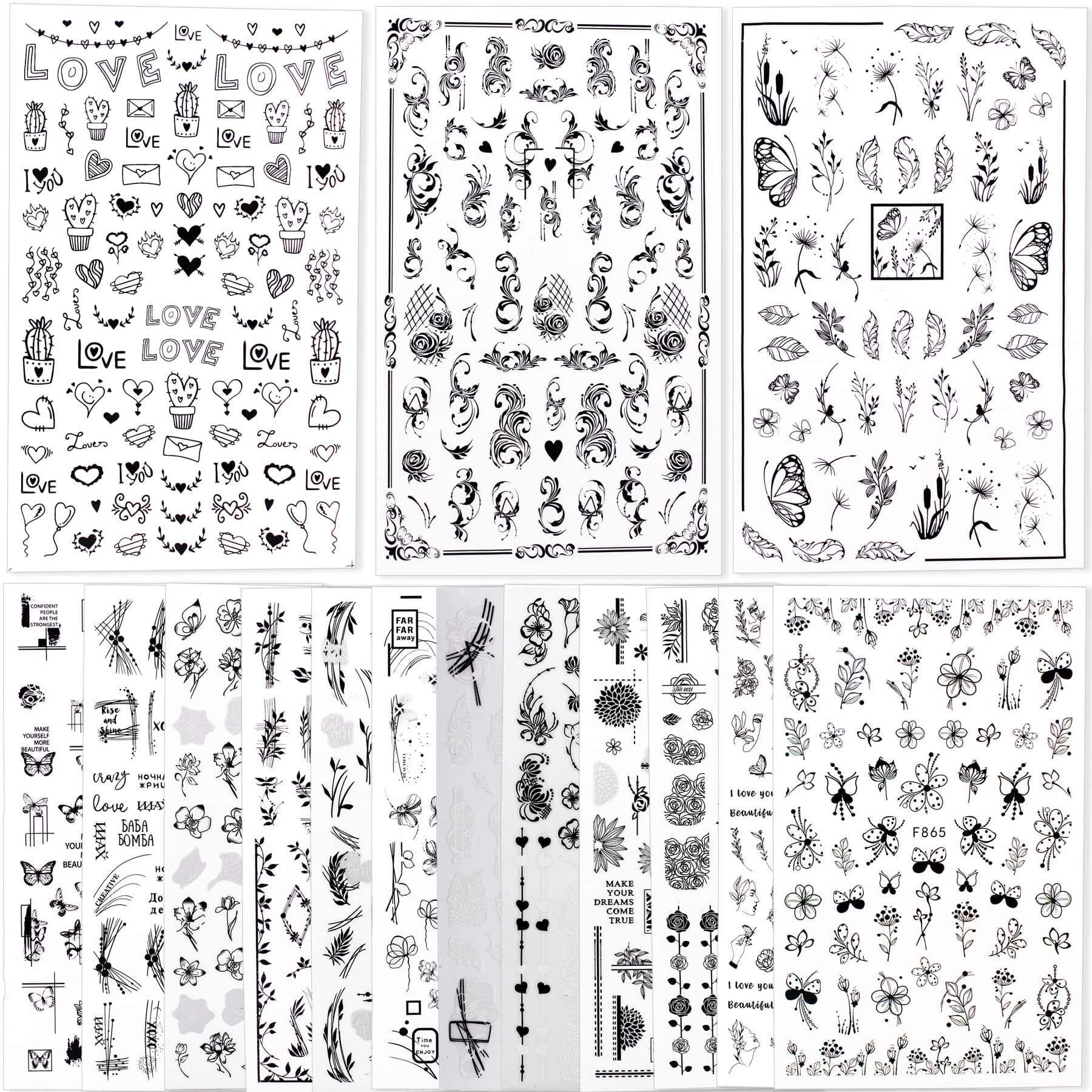 BIHRTC 15 Sheets Nail Art Stickers 3D Self-Adhesive Nail Charm Nail Decals Butterfly Nail Sticker for Women Girls Manicure Acrylic Nail Art Decorations Supplies Nails Manicure Decor