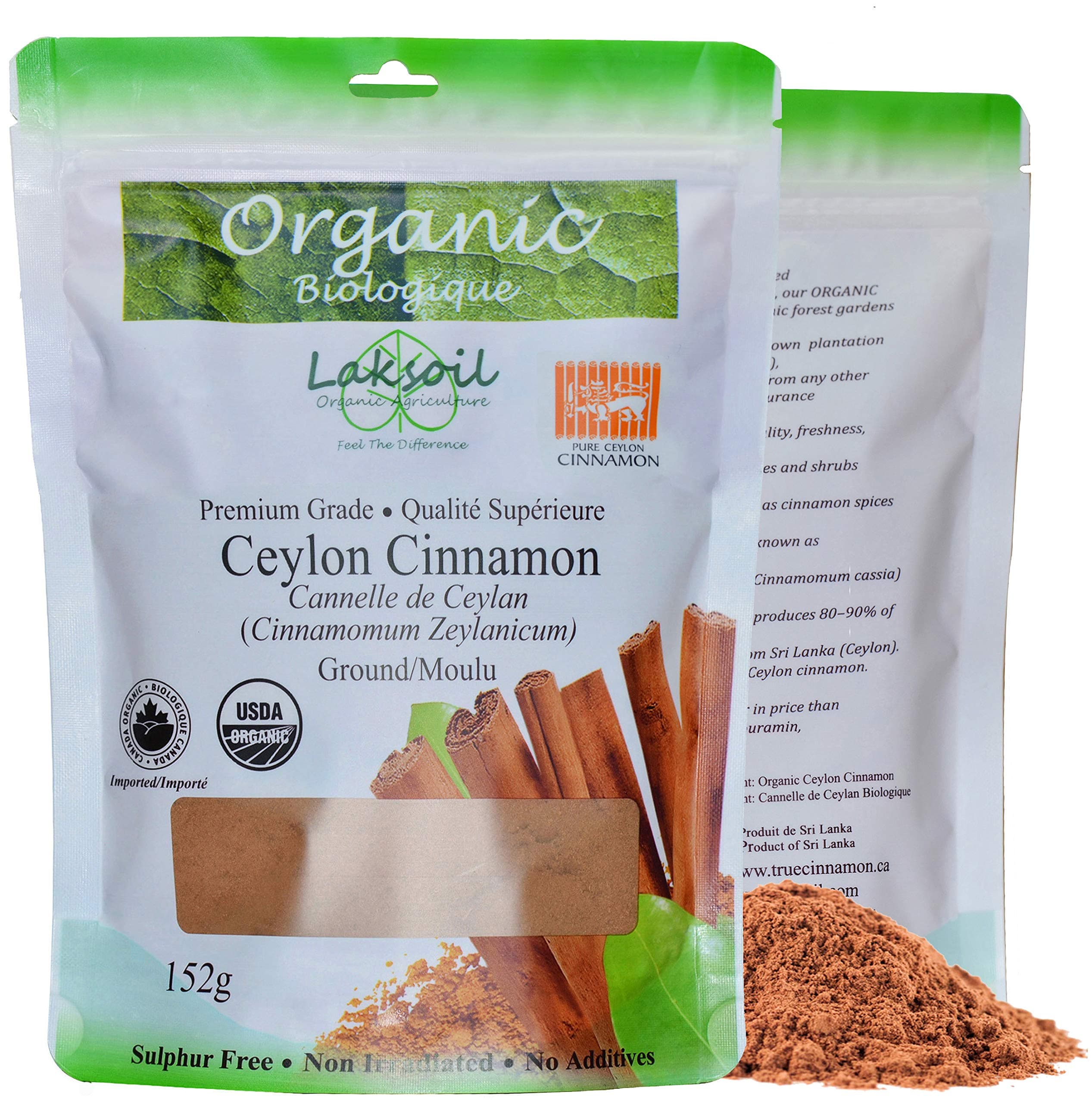 Certified Organic 1 LB/ 456g Pure Ceylon/True Cinnamon Powder(C.Zeylanicum)-3 Packs of 152g/5.43oz