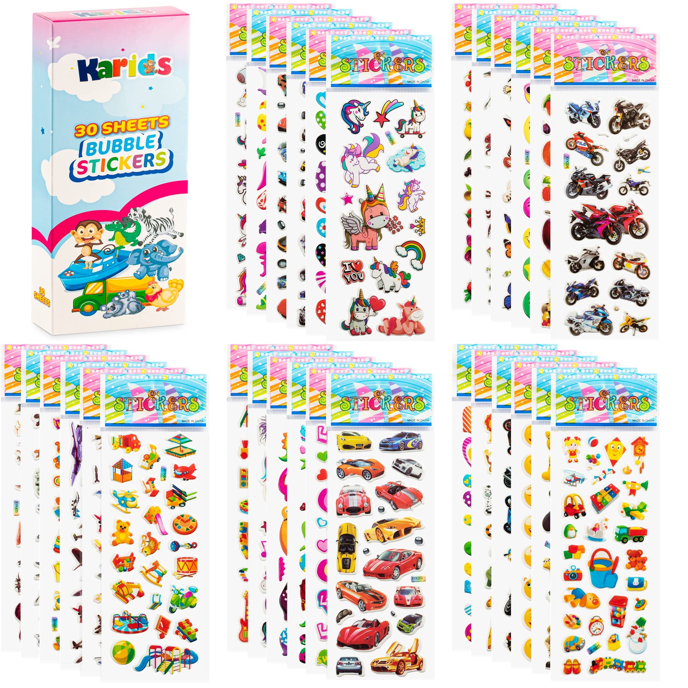 Karids 30-Pack Puffy Stickers for Children Party Bags fillers for Kids Bag eco Sticker Filler Kids Party Bags