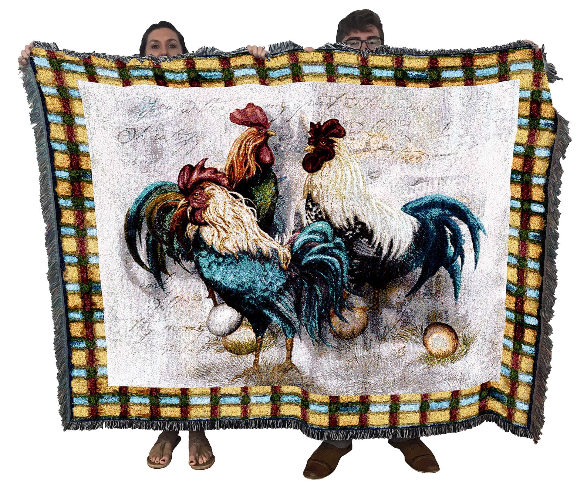 Pure Country Weavers Rooster Trio Blanket by Alma Lee - Farm Animal Gift Tapestry Throw Woven from Cotton - Made in The USA (72x54)