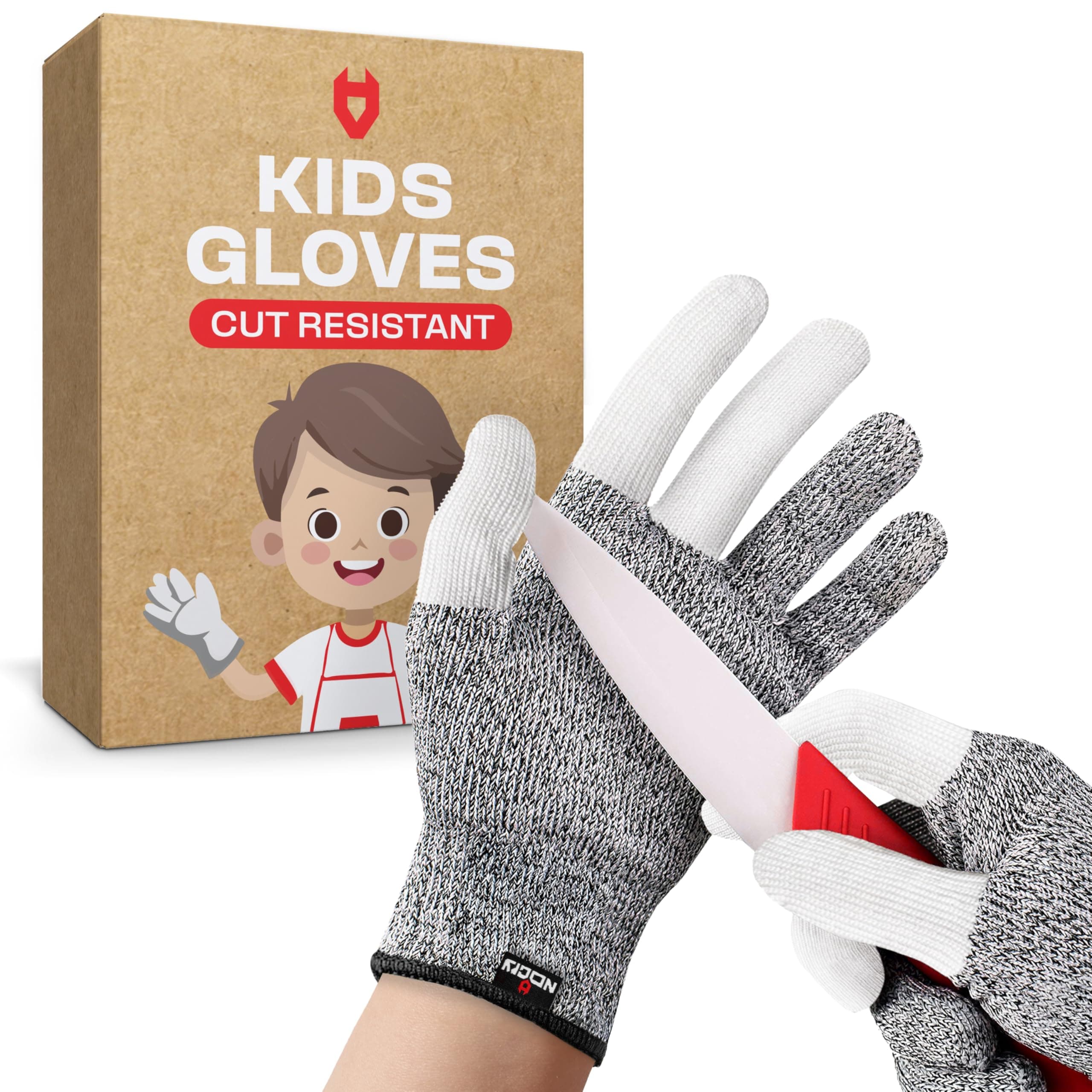 NoCry Kids Cut Resistant Gloves with 3 Reinforced Fingers - 100% Food Grade Kids Cooking Gloves with Level 5 Protection - Lightweight, Ambidextrous and Machine Washable Knife Gloves