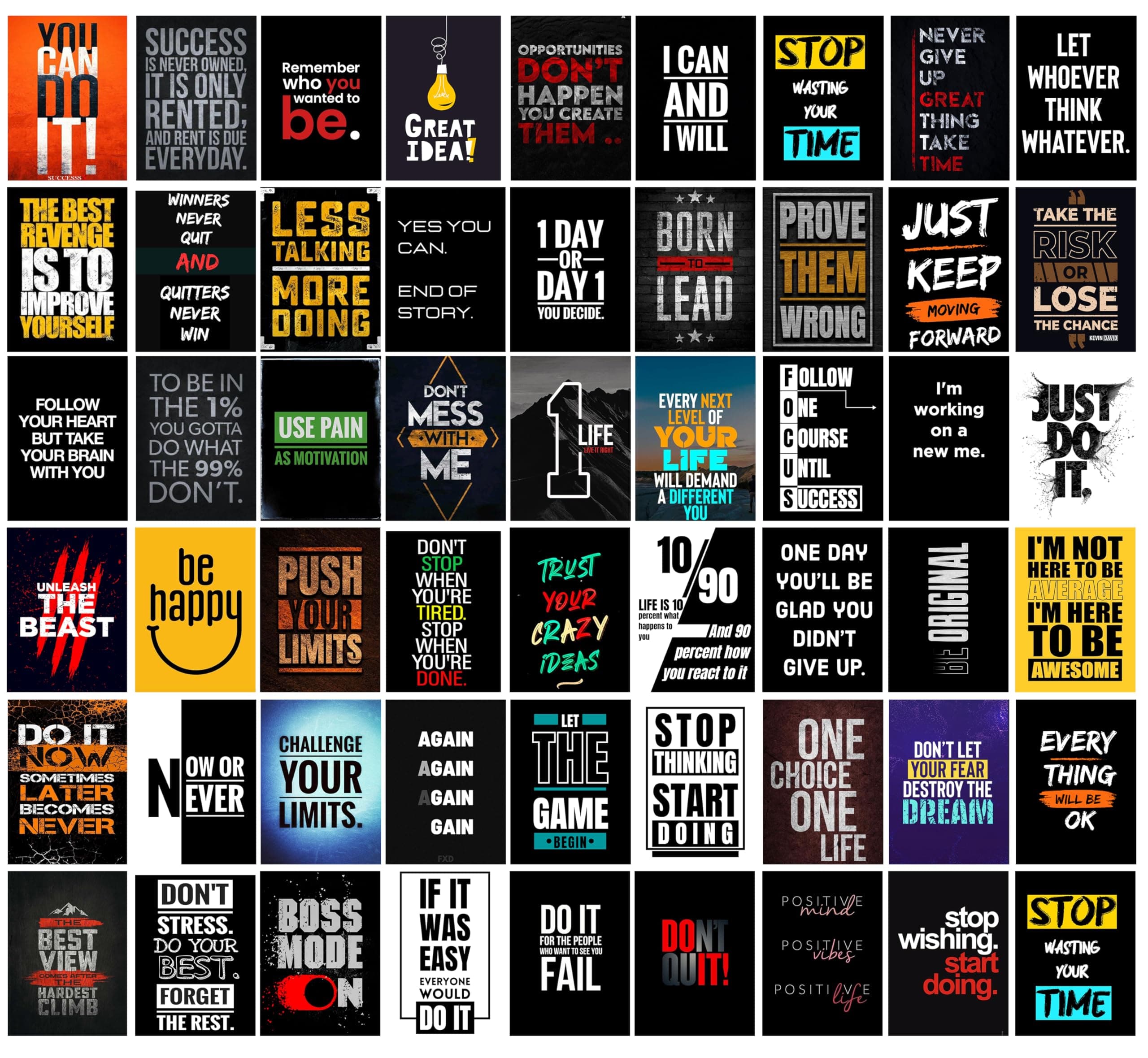 Motivational Poster Pack Of 54 - 6x4 Inch Posters Aesthetic Postcards - Inspirational Motivationals Quotes Posters Walls Stickers For Study Room - Office Walls Stickers - Motivationals Gifts Photographic Paper