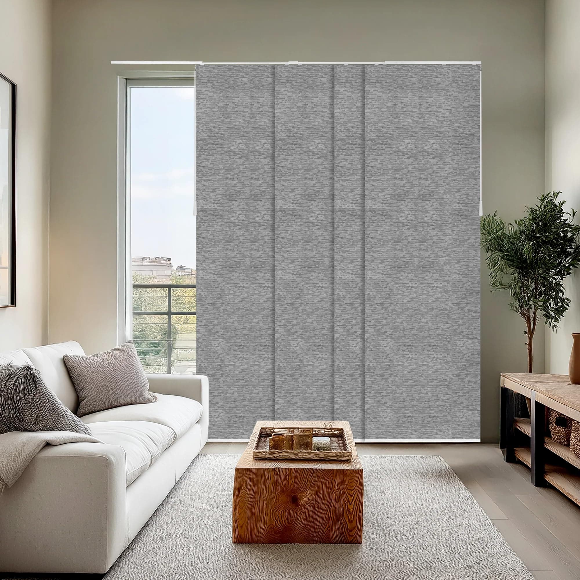 CHICOLOGY Panel Track Blinds for Sliding Glass Doors, Adjustable Vertical Blinds & Room Divider, Chalk Gray, 46"–86" W x Up to 96" H