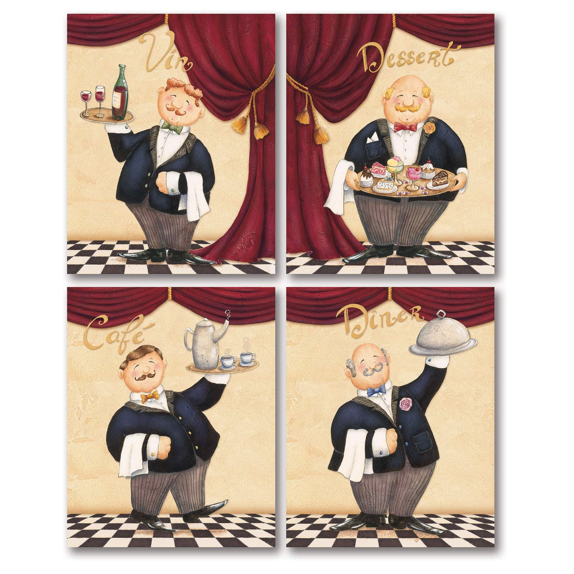 Le Chef Et Le Menu; Retro, Vintage French Poster; Kitchen Decor; Four 11 x 14 Poster Prints