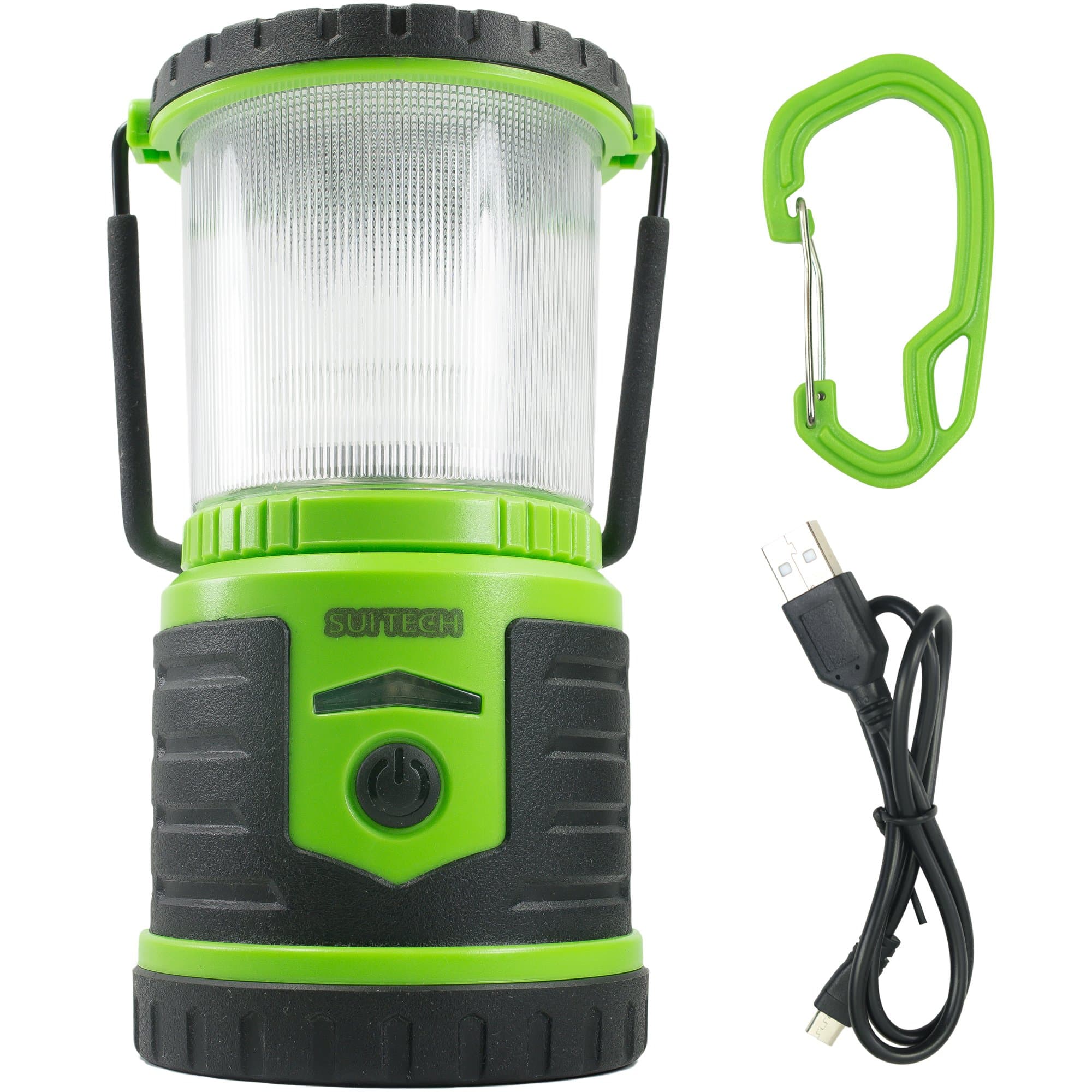 Green Rechargeable Battery Lantern and Phone Charger by SUITECH - Long Lasting Emergency Camping Light with USB Port - Up to 200 Operating Hours with Red SOS Beacon - Heavy Duty and Waterproof.