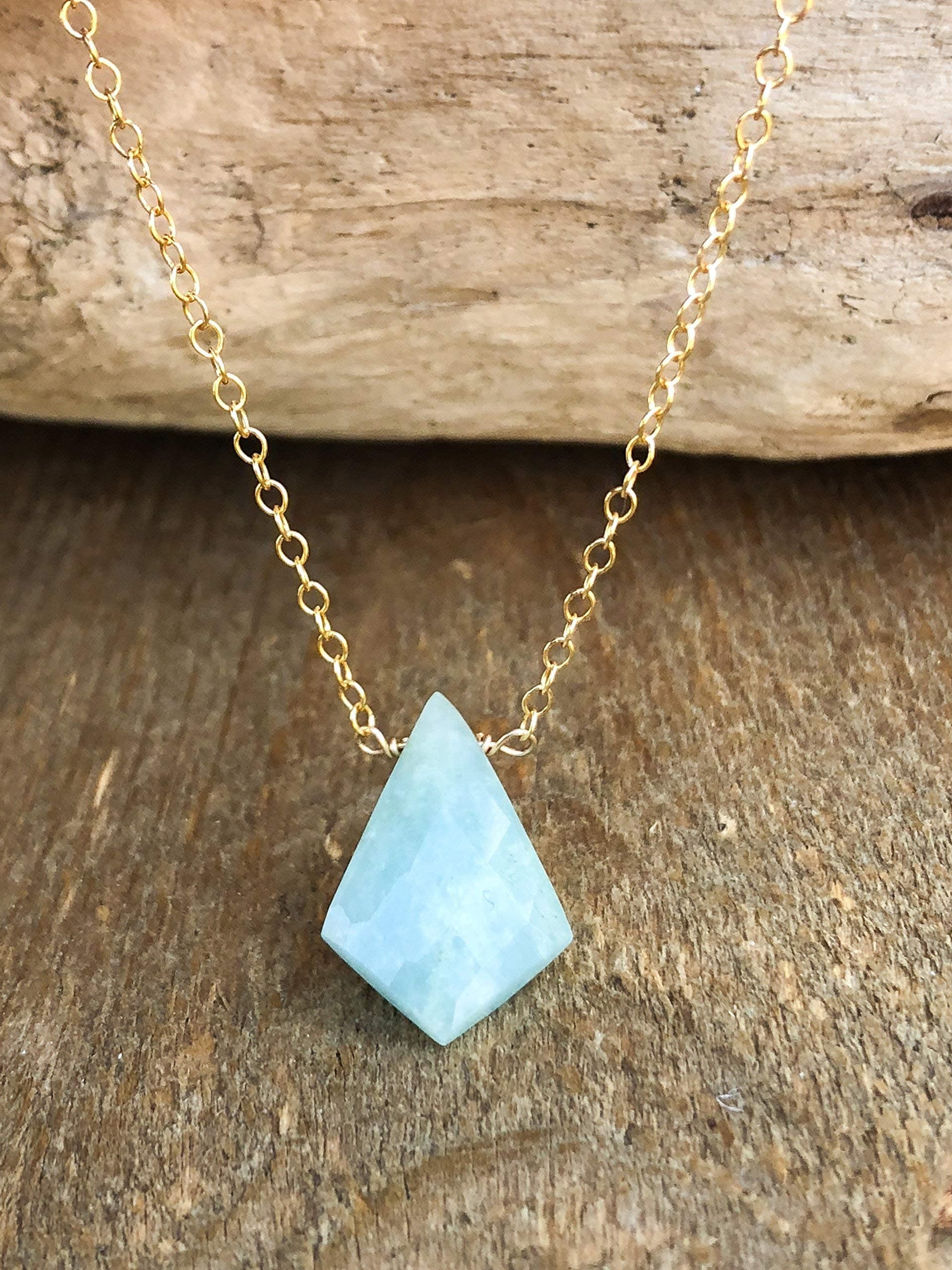 Aquamarine March Birthstone Necklace in 14K Yellow Gold Fill 16"-18"