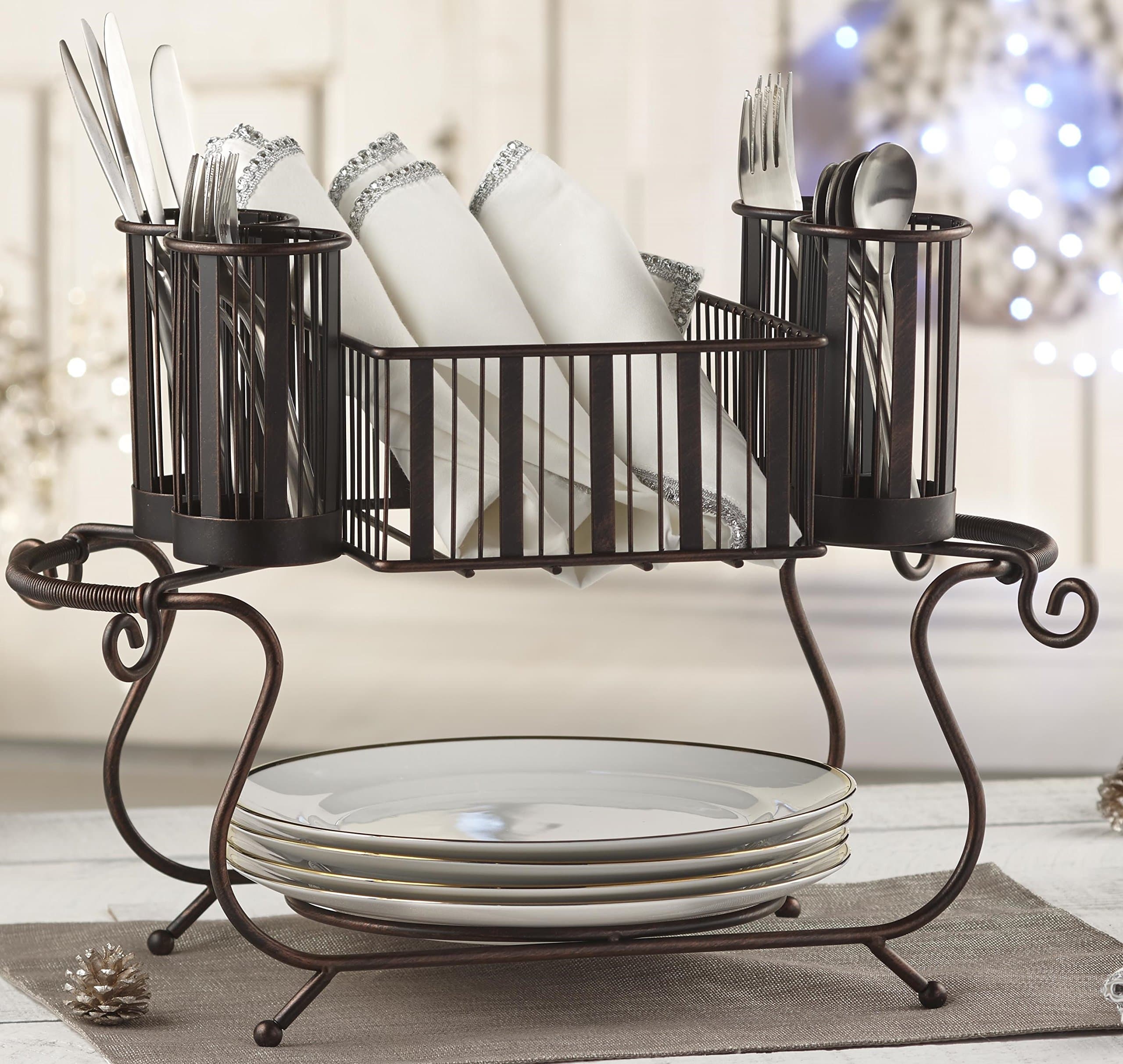MESA Delaware Buffet Silverware Caddy Dinner Plate Holder (Antiqued Black Finish)