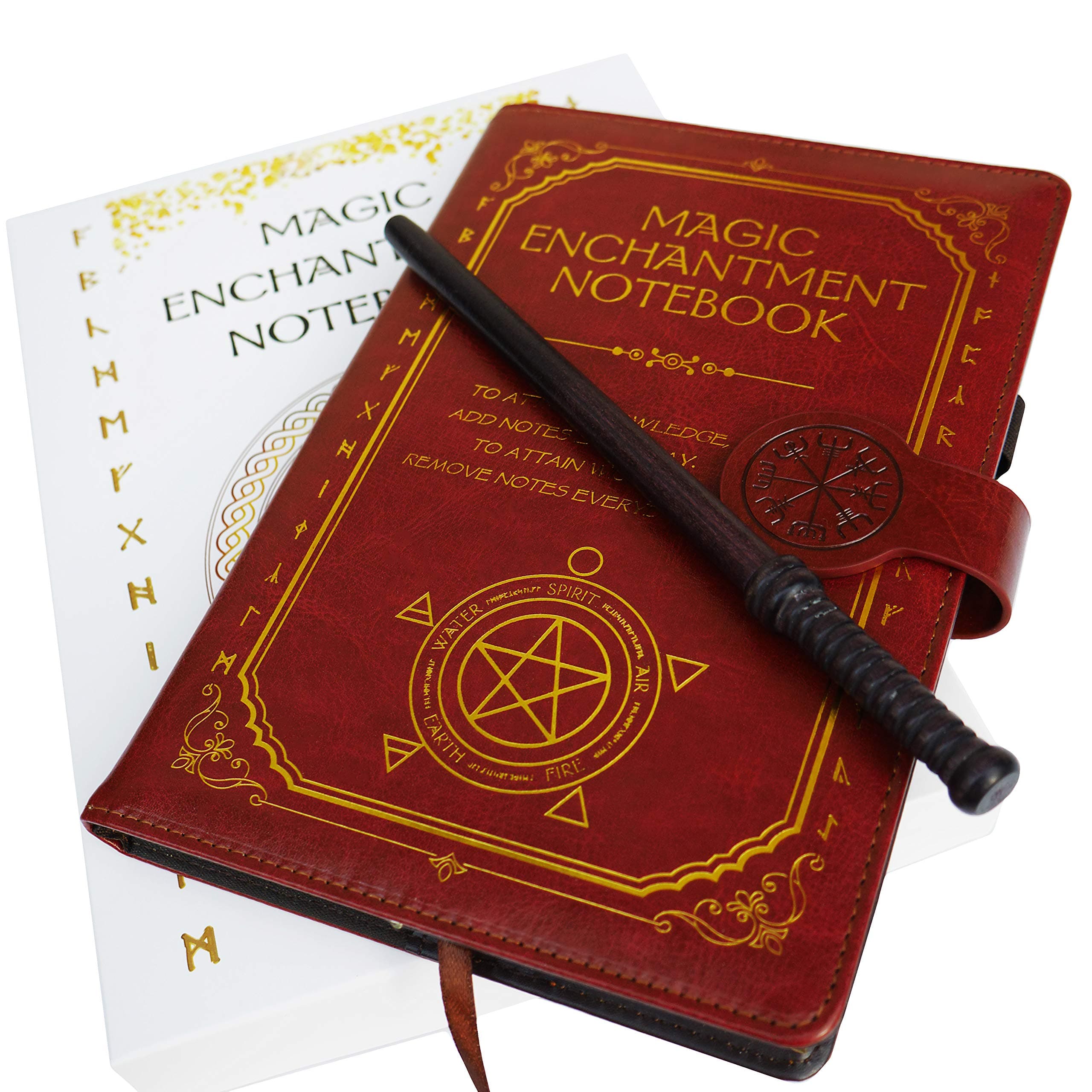 Magic Composition Notebook Notepad with Pencil Wand - Novelty Spell Book A5 8.5 x 5.5 inches Journal with Magical Runes Stationery Set (Red)