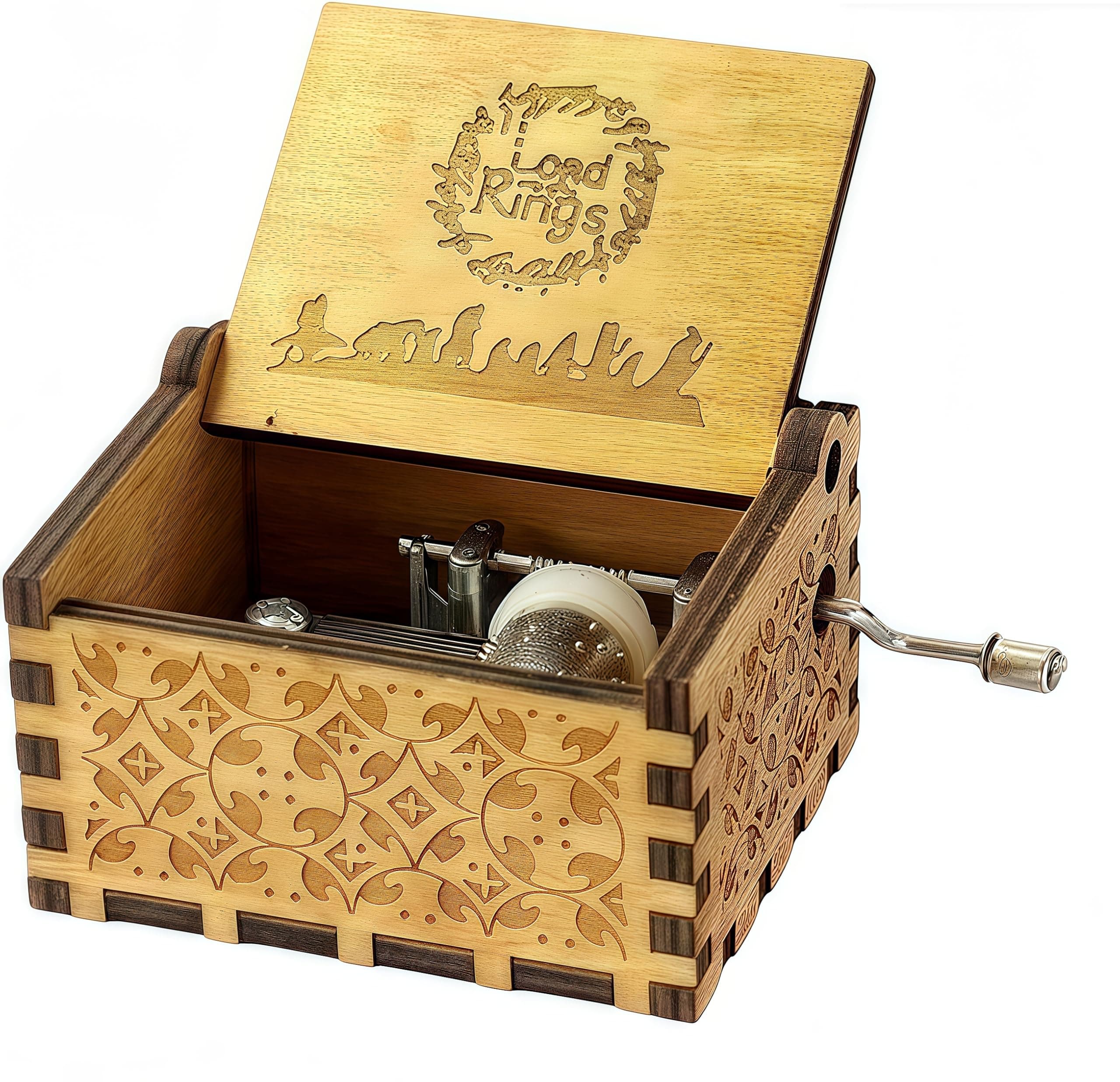 Cuzit The Lord of the Rings Engraved Wooden Hand Crank Music Box