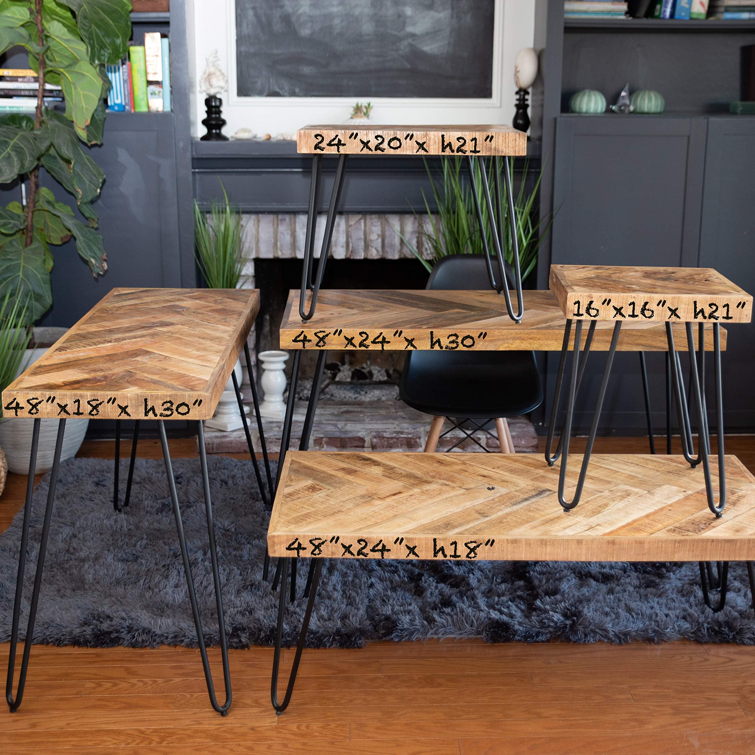 Mindful Living Solid Wood Chevron End Table (Bench)