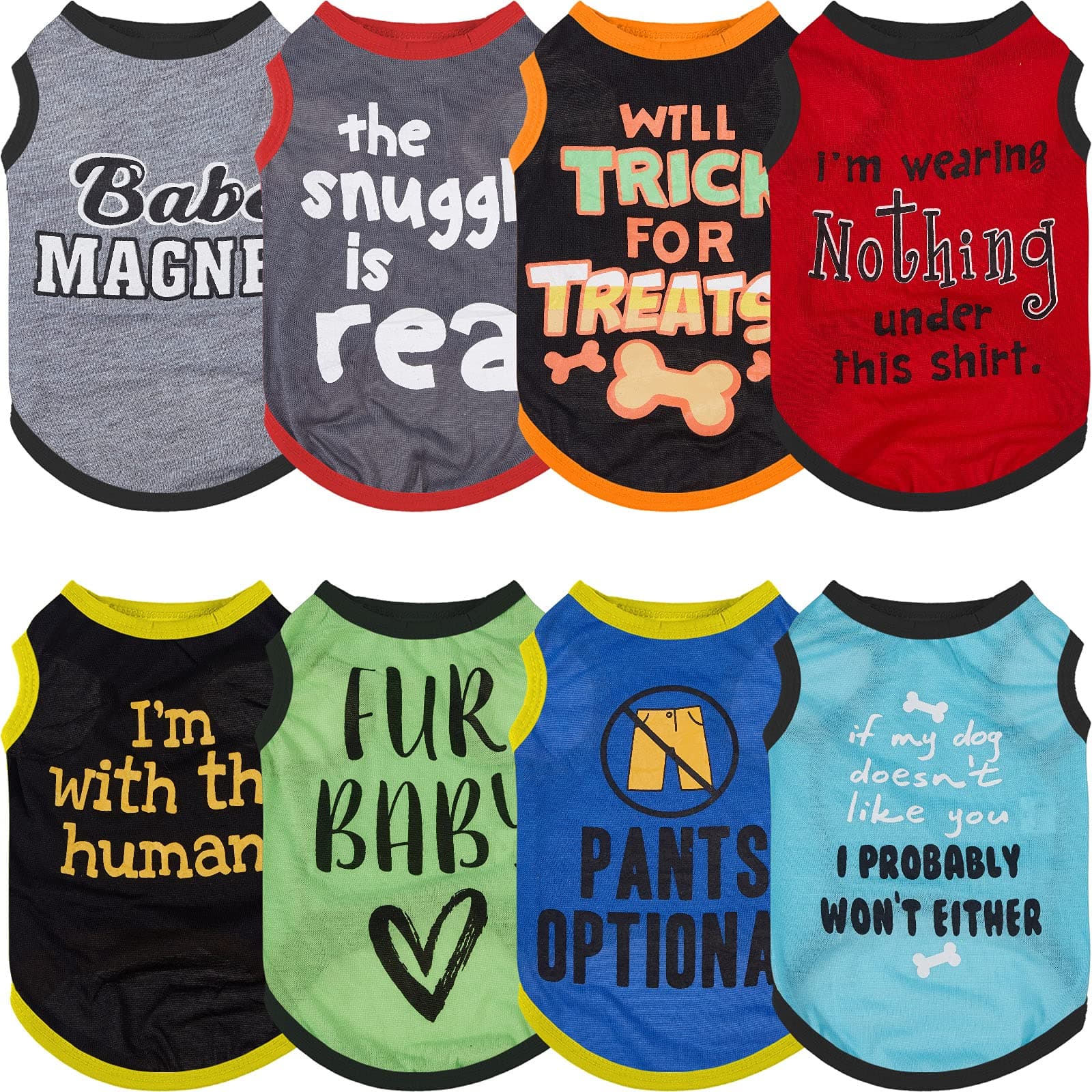 8 Pieces Dog Shirts Pet Printed Clothes with Funny Letters Summer Pet T Shirts Cool Puppy Breathable Dog Outfit Soft Sweatshirt Cats(Classic Pattern,Medium)