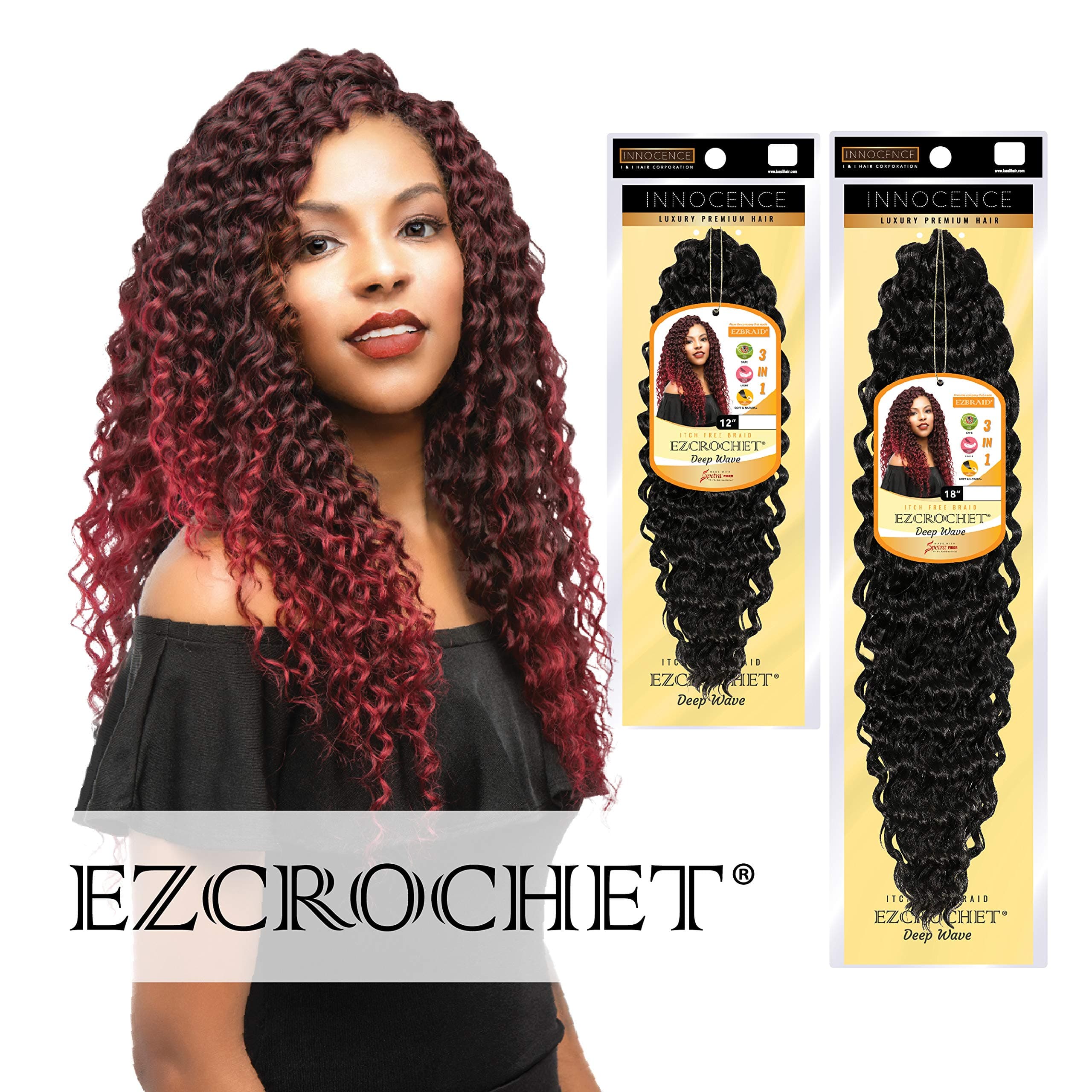 Innocence EZCROCHET (World's First Itch-Free Crochet Hair) Pre-Stretched & Pre-separated | Natural Texture Ombre Color Crochet Hair (12" Deep Wave, 1)