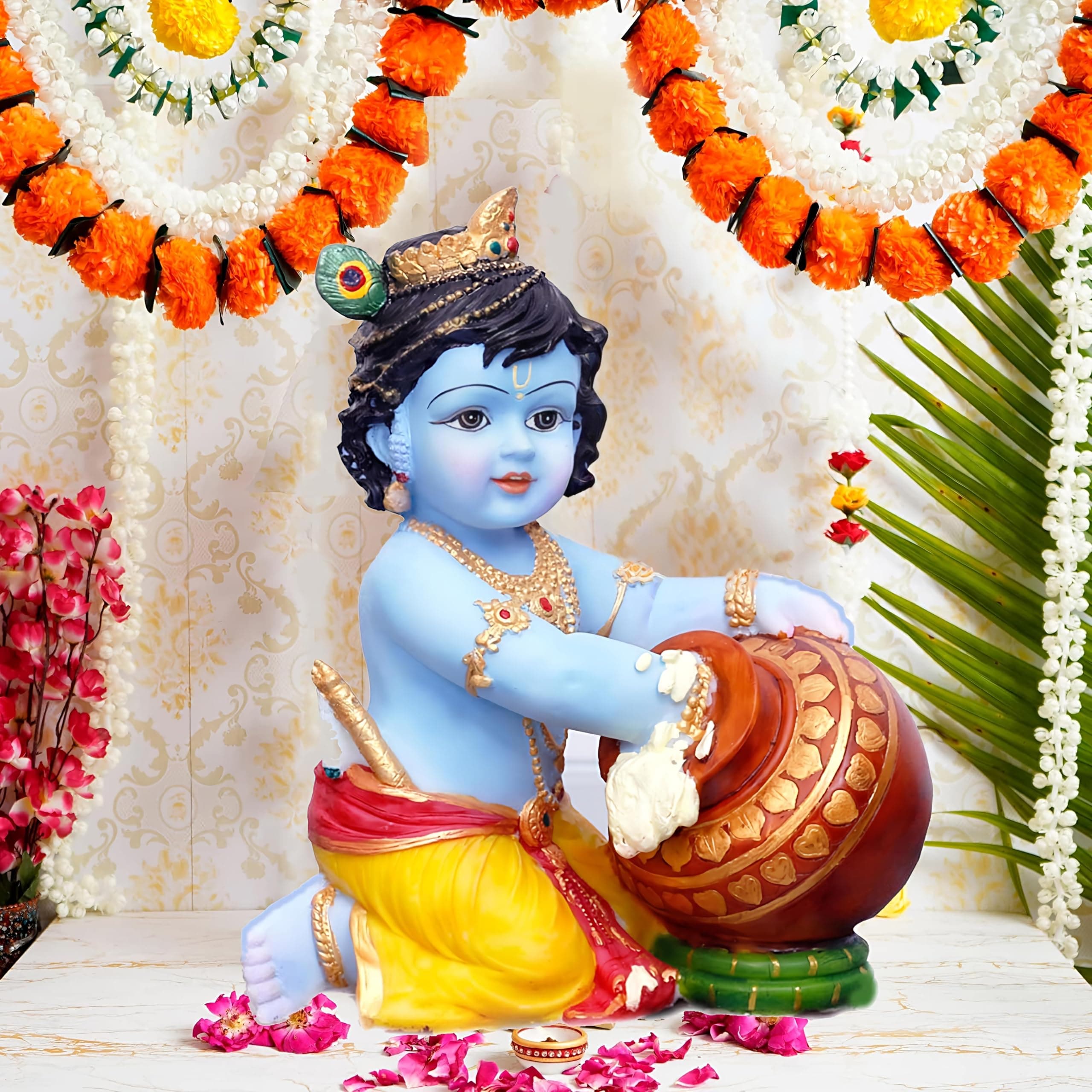 SN handicrafts Krishna Idol Statue Figurine Showpiece Decorative Items for Home Decoration Pooja Room Living Room Bedroom Office Gifting H Idol,7X 5 Inch (Blue)