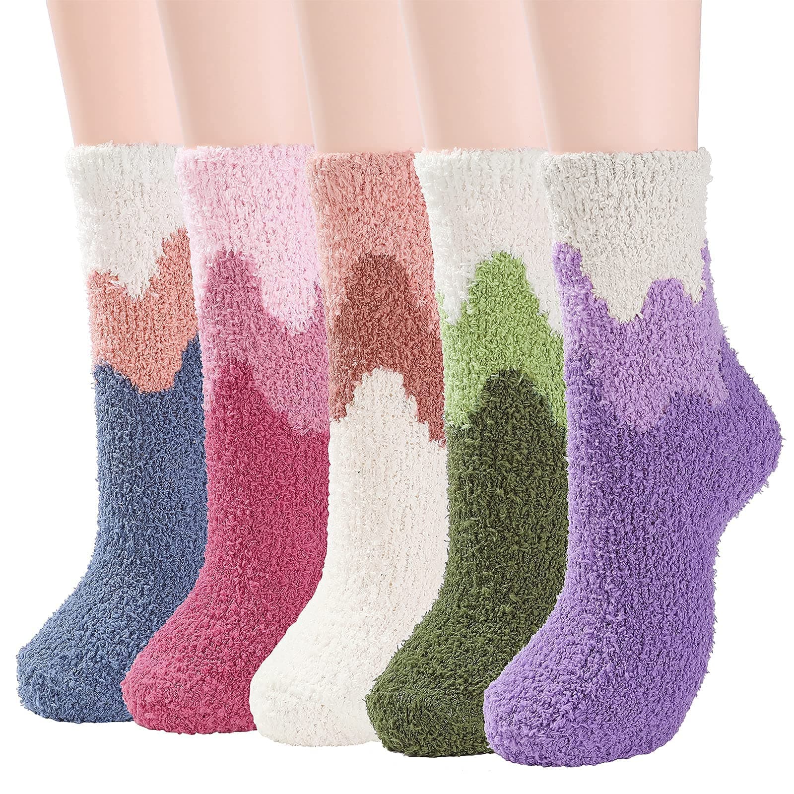 5 Pairs Womens Winter Socks Fluffy Soft Slipper Sleep Socks, KASTWAVE Fleece Fuzzy Socks Athletic Anti-Slip Warm Socks Plush Microfiber Cozy Socks Home Sleep Gifts for Women