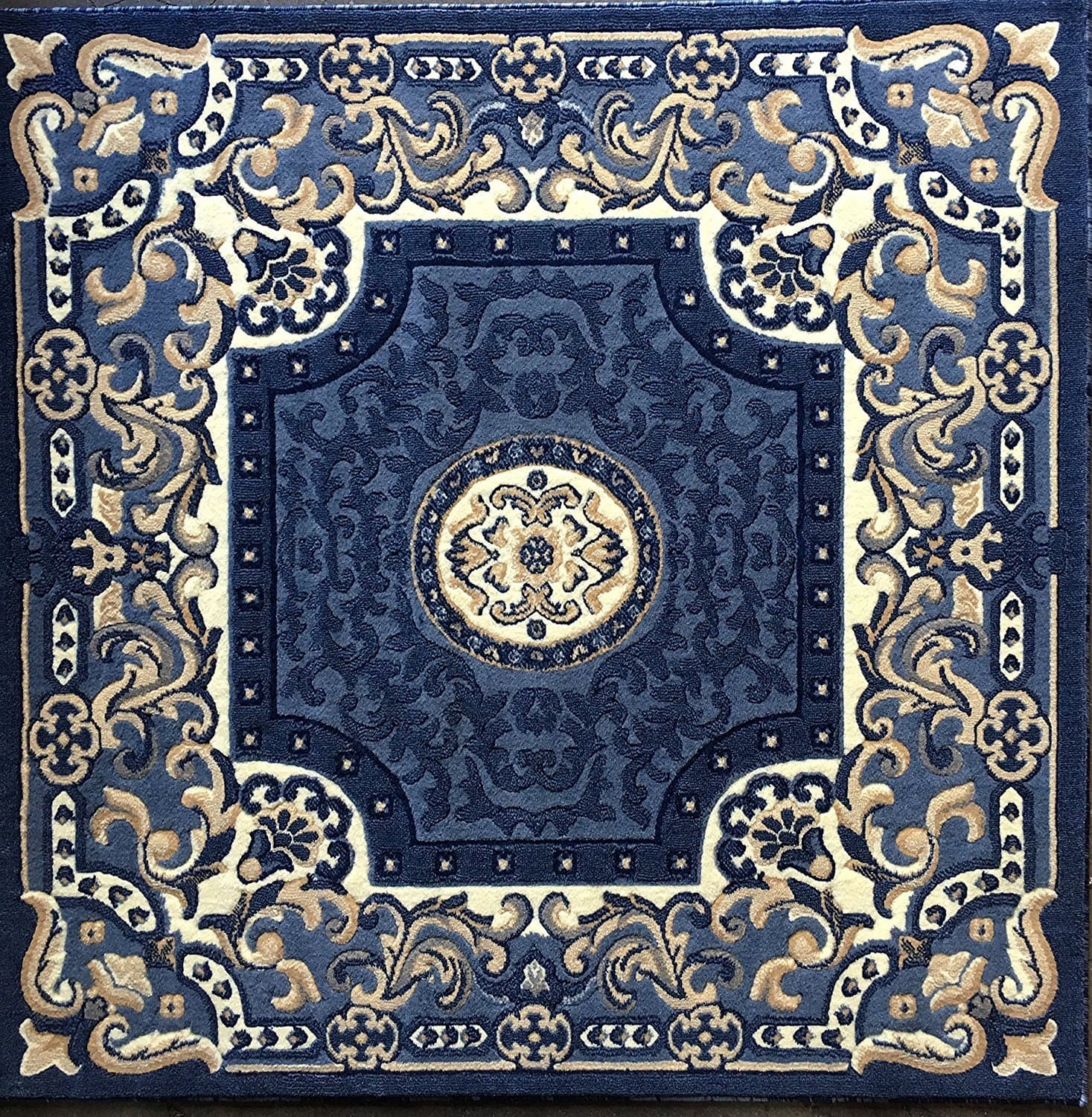 Traditional Square Persian Area Rug Light Blue Carpet King Design 101 (7 Feet 3 Inch X 7 Feet 3 Inch)