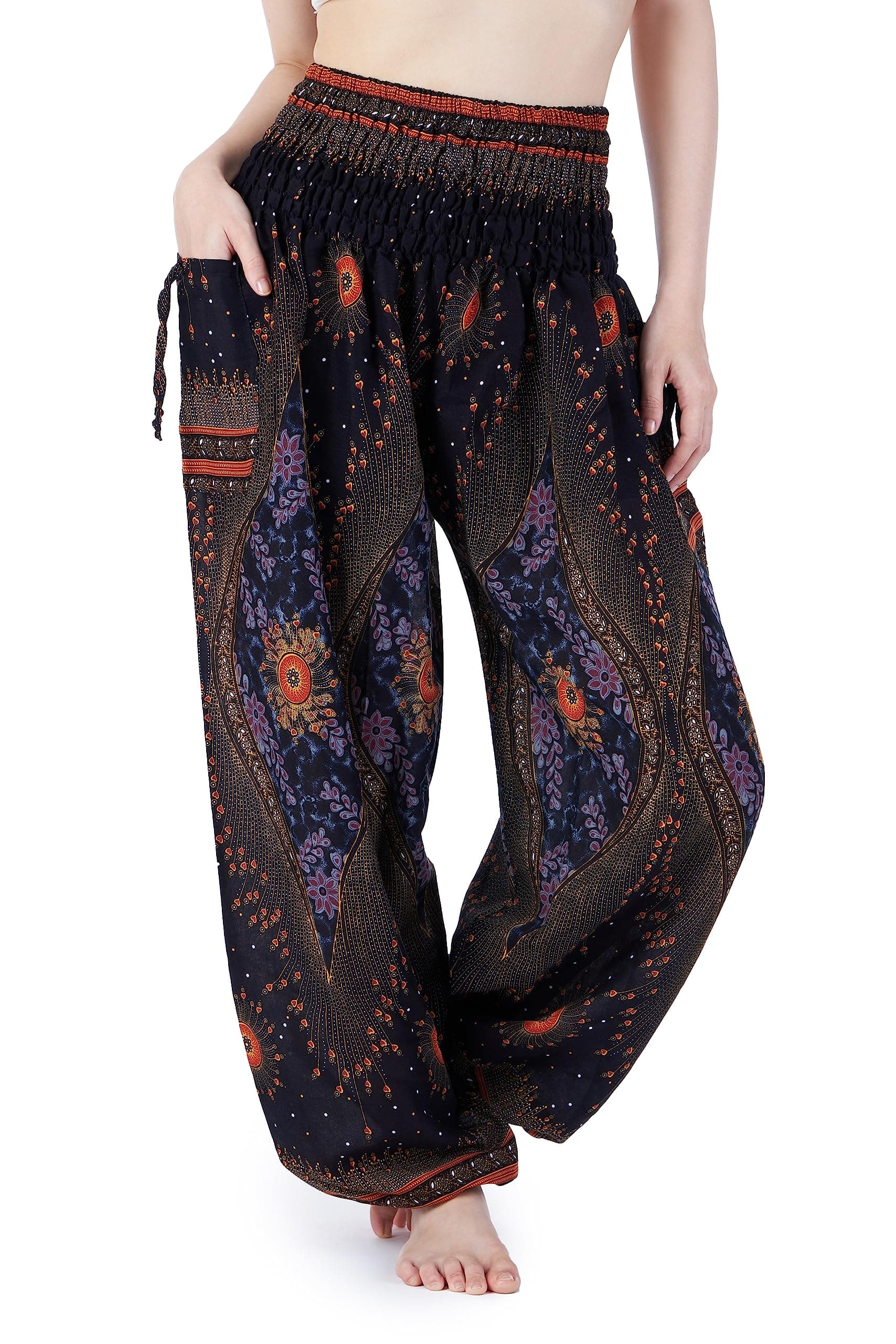 Women's Smocked Waist Boho Flowy Yoga Harem Pants Hippie Clothes