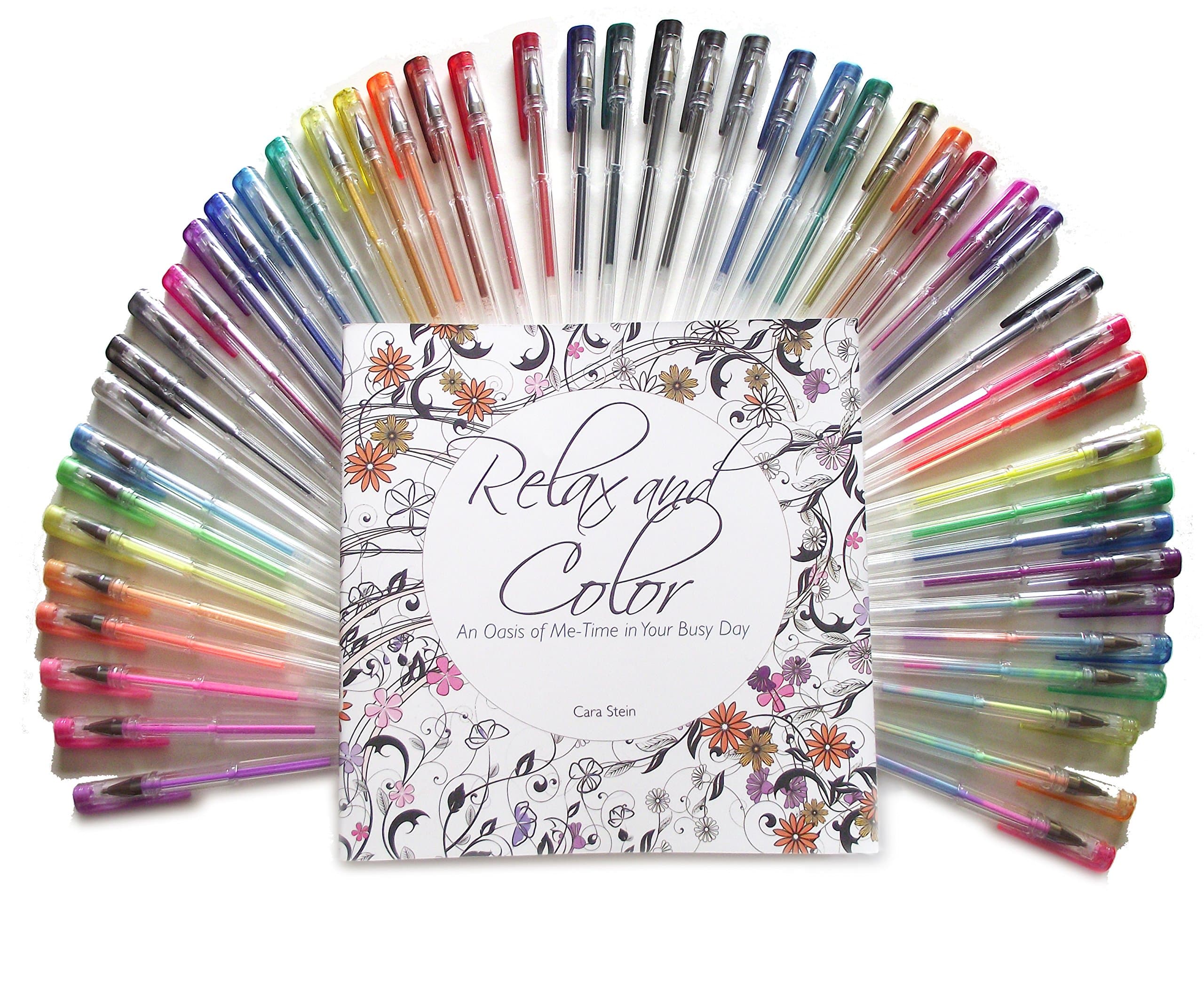 Bundle - 2 Item Coloring Kit for Adults: Gel Pens and Adult Coloring Book Relax & Color (48, Relax and Color book)