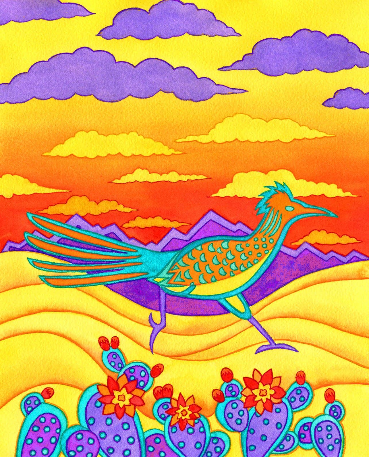 5D Diamond Painting Kit DIY Craft Set Full Drill Round - Southwest Desert Bird Flower Art by USA Based Artist. 13” x 17” Inch Drill Area, 40x50cm Canvas. Pour-Spout Tray, Tweezers, Quality Fabric