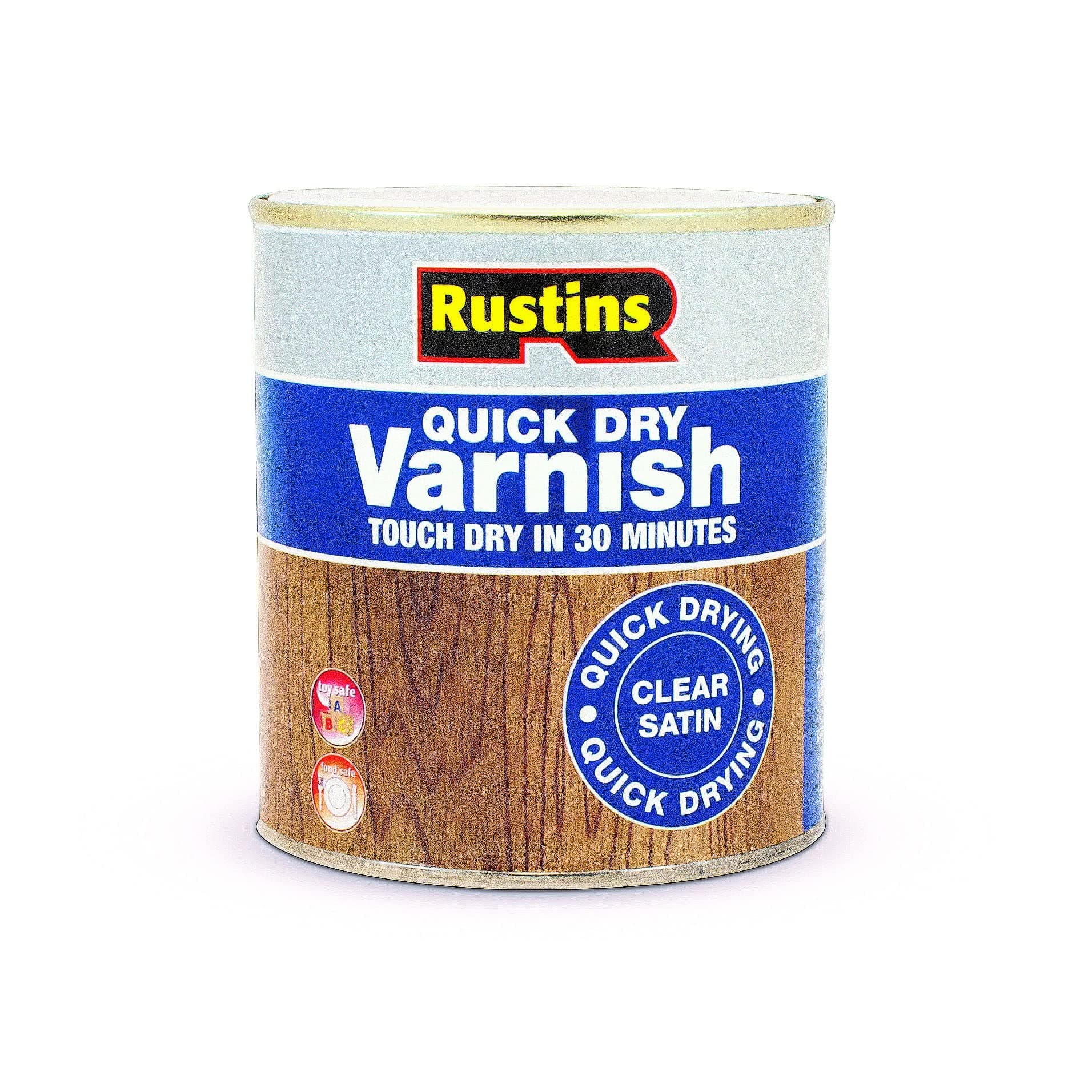 Quick Dry Varnish Clear Satin 500ml -Fast-Drying Water-Based Wood Varnish; Durable Non-Yellowing Finish in Gloss, Satin or Matt for Indoor Use