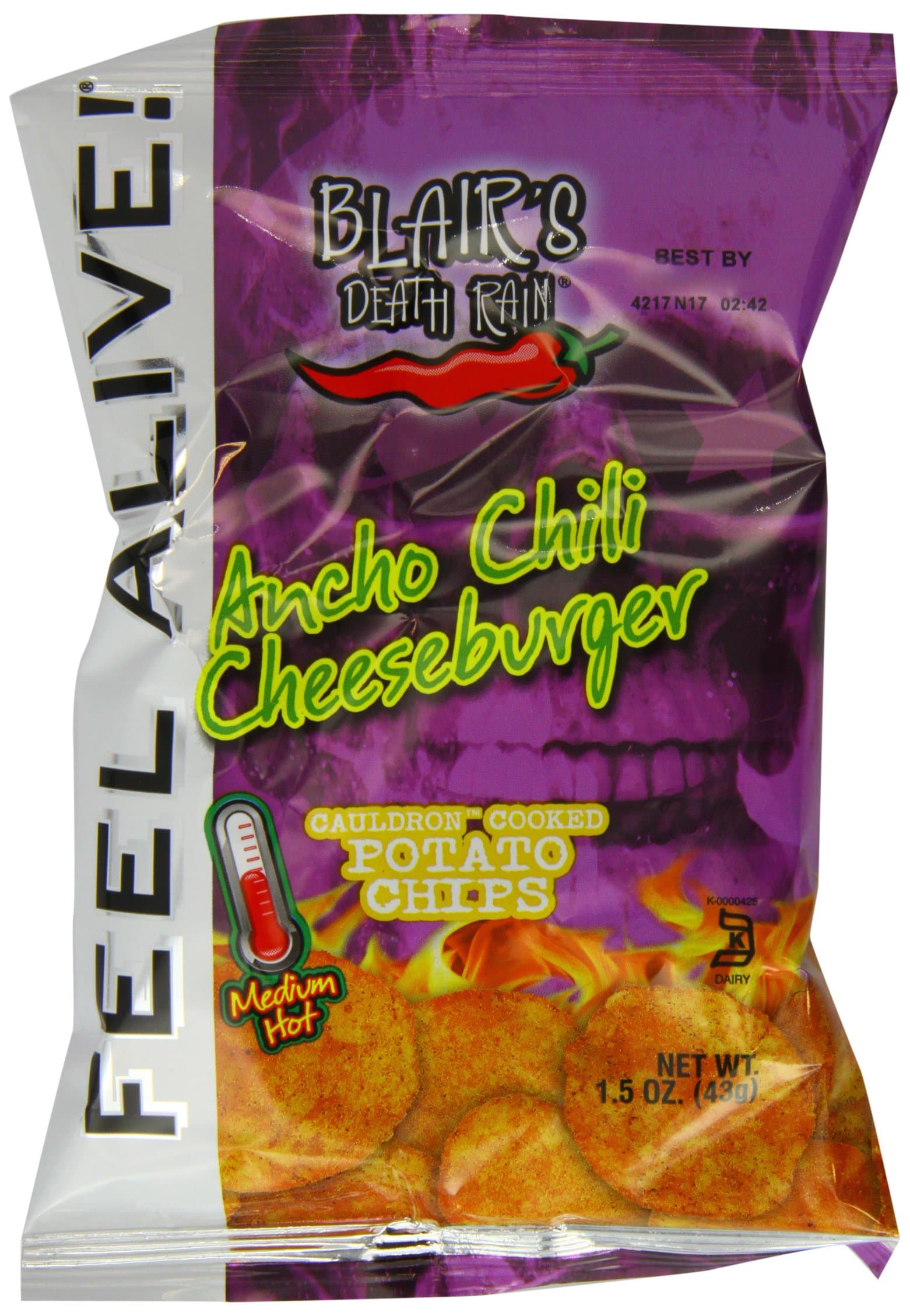 Blair's Death Rain Ancho Chilli Cheeseburger Chips 1.5 oz (Pack of 28)