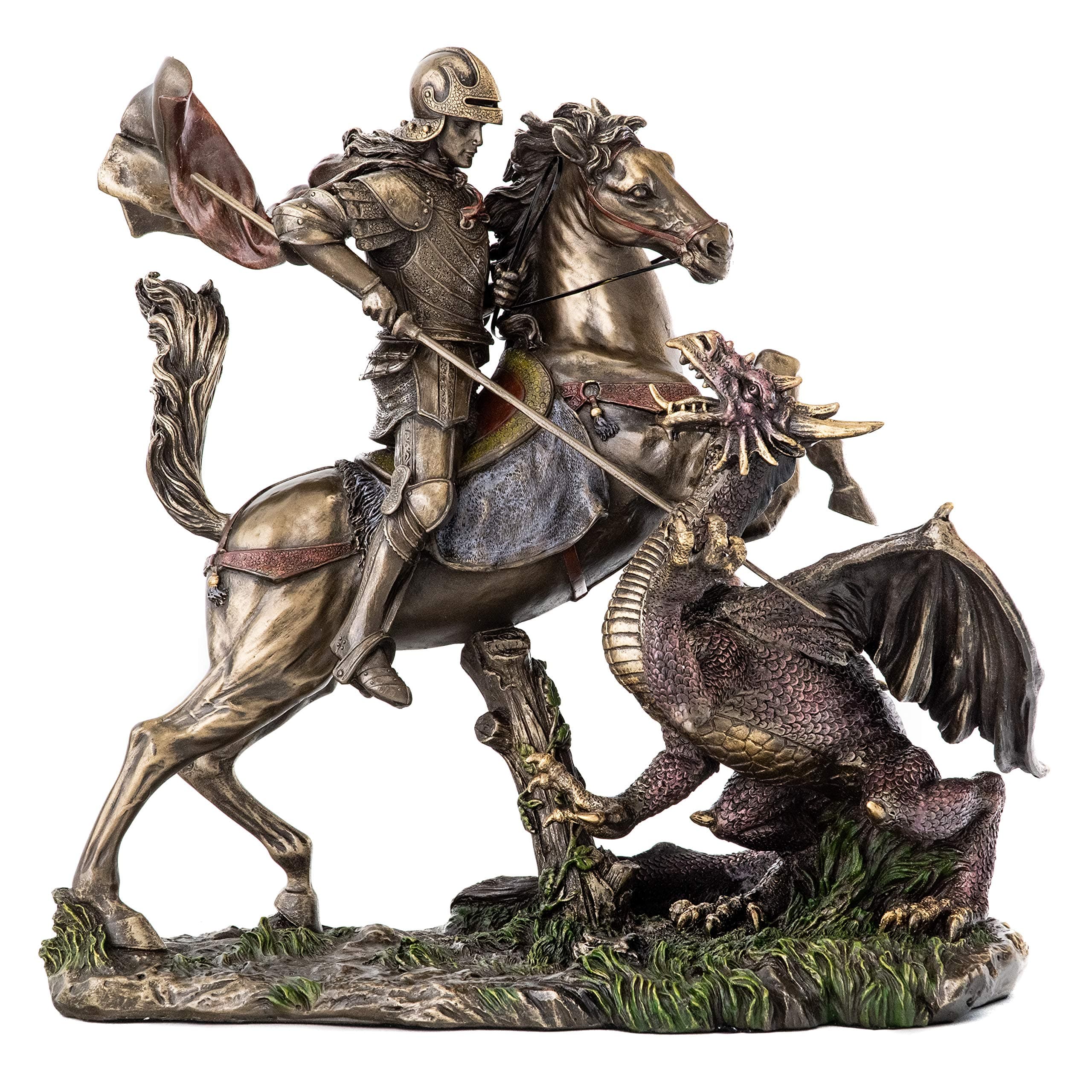 SAINT St GEORGE SLAYING THE DRAGON Bronze Powder Cast Statue