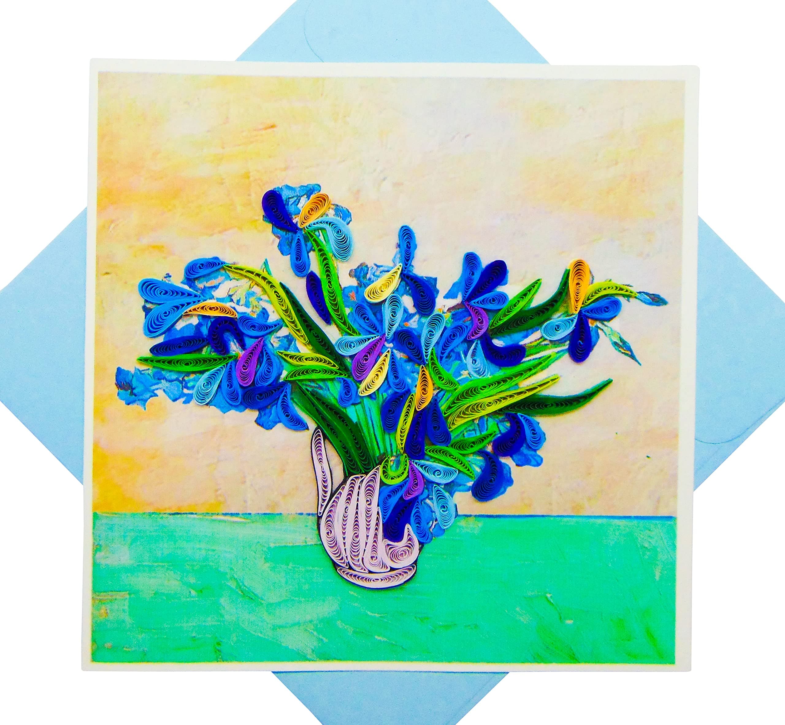 Van Gogh's Irises (1890) Quilling Art Greeting Card,Design Greeting Card for Birthday, Valentine's Day, Get Well, All Occasion. Framable Artwork for Art Lovers